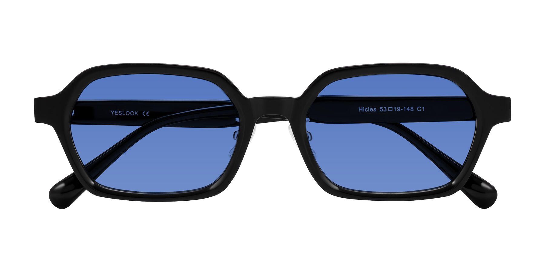 Folded Front of Hicles in Black with Blue Tinted Lenses