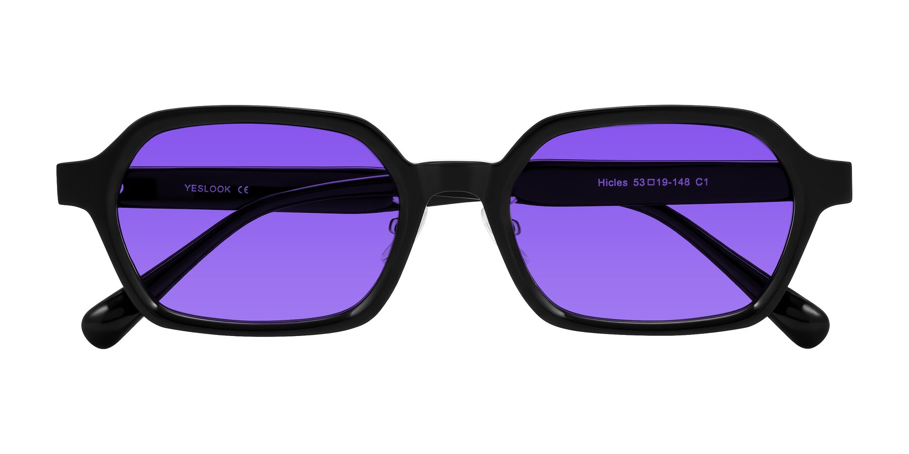 Folded Front of Hicles in Black with Purple Tinted Lenses