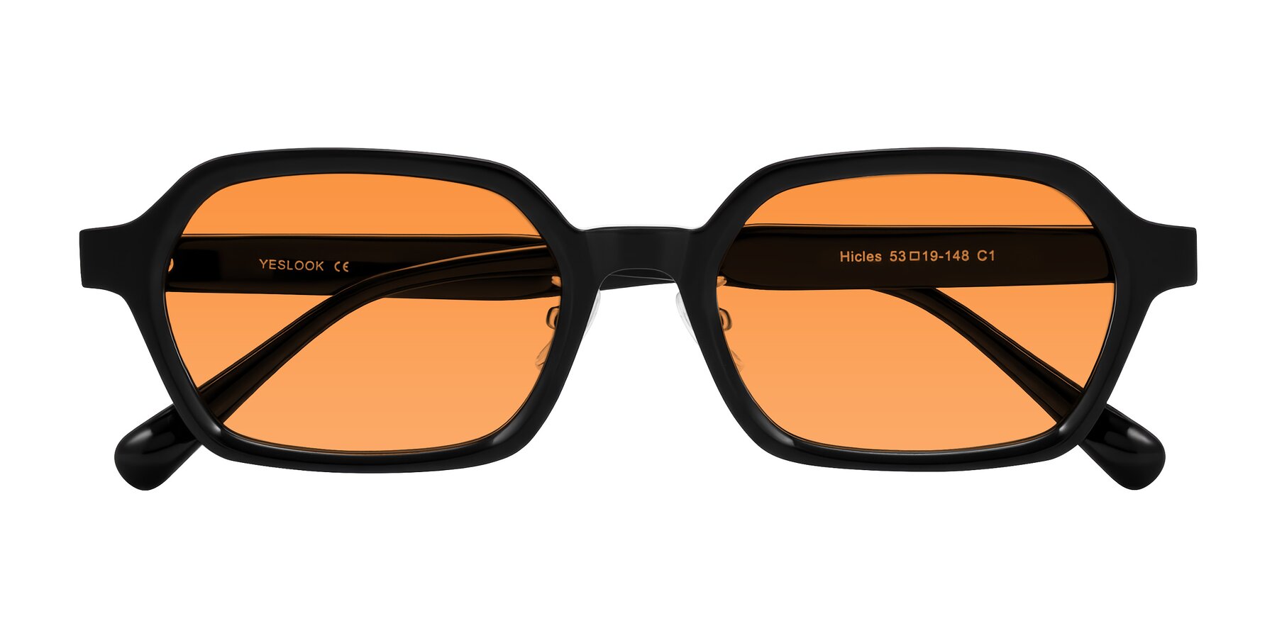 Folded Front of Hicles in Black with Orange Tinted Lenses