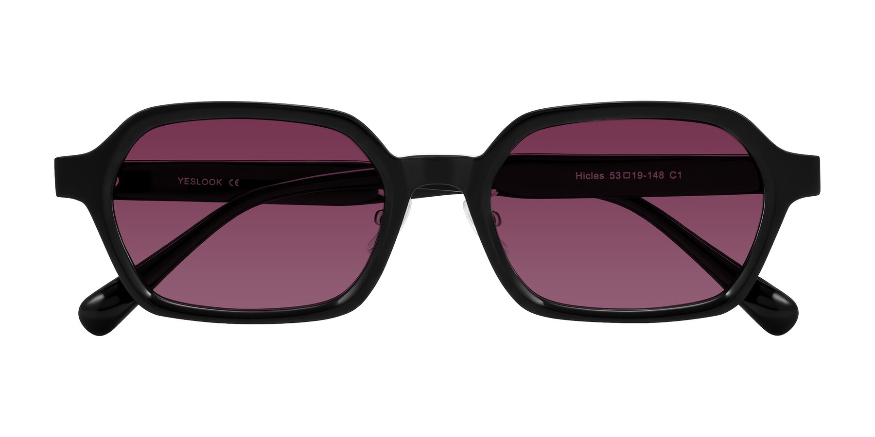 Folded Front of Hicles in Black with Wine Tinted Lenses