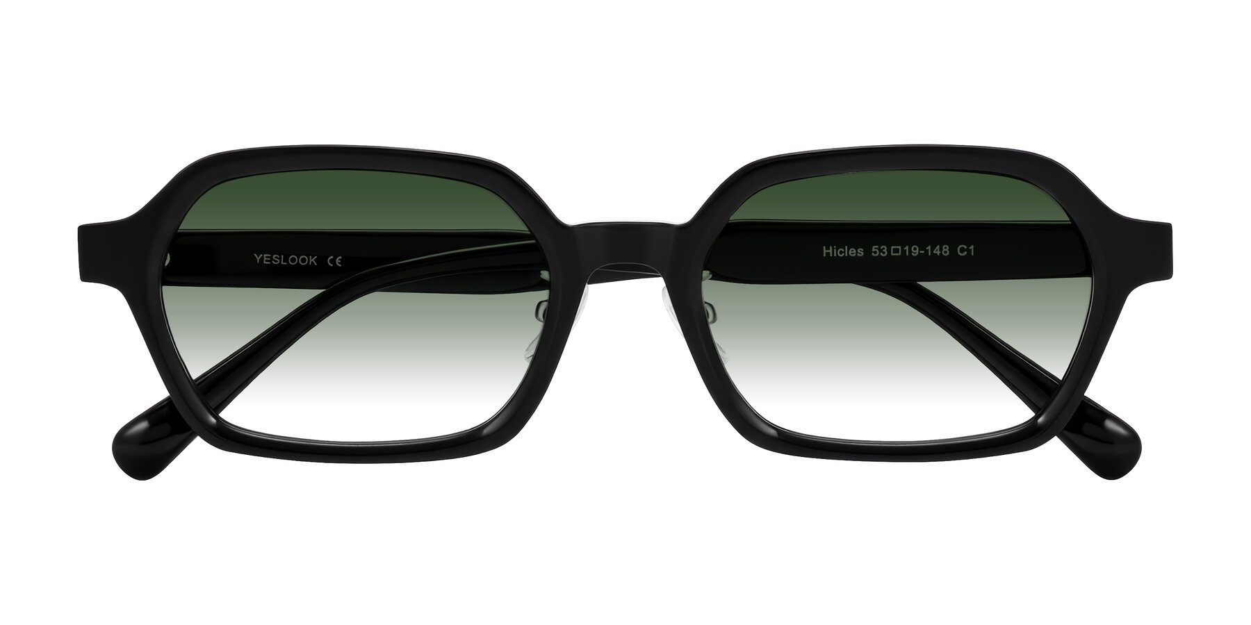 Folded Front of Hicles in Black with Green Gradient Lenses