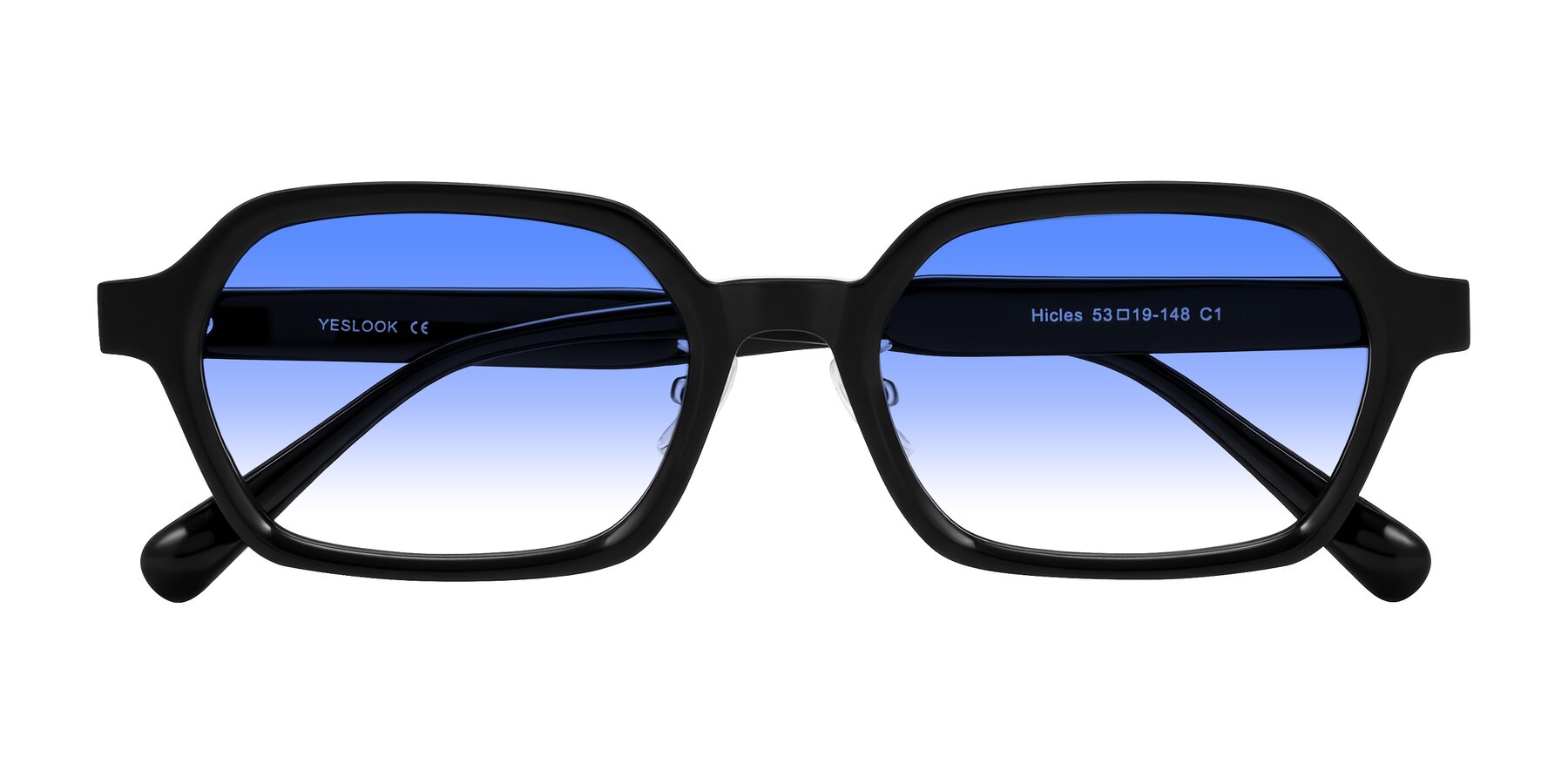 Folded Front of Hicles in Black with Blue Gradient Lenses
