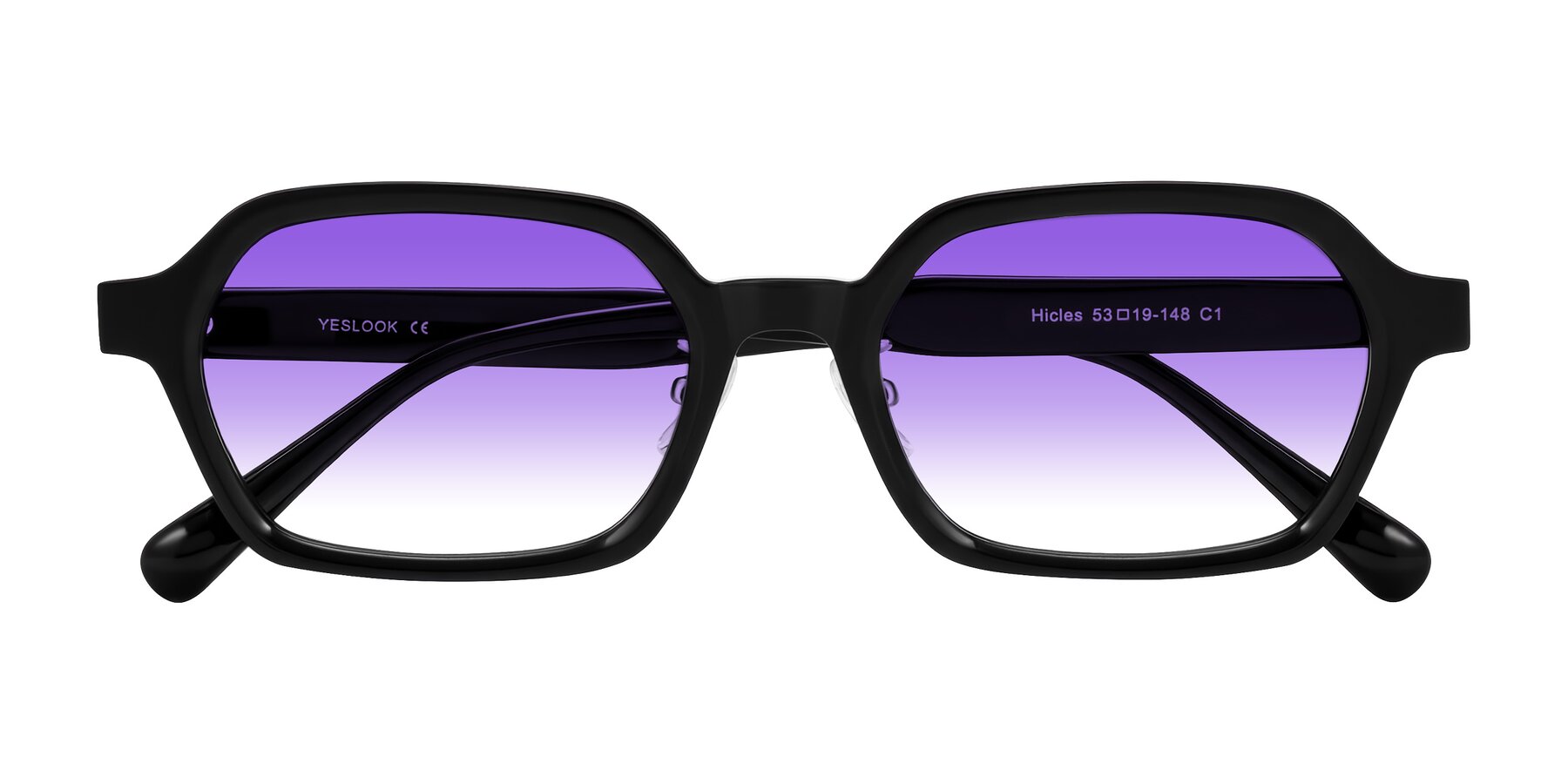 Folded Front of Hicles in Black with Purple Gradient Lenses