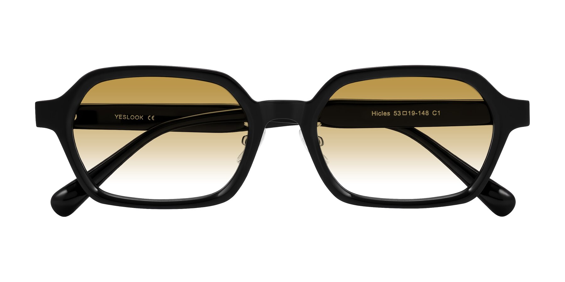 Folded Front of Hicles in Black with Champagne Gradient Lenses