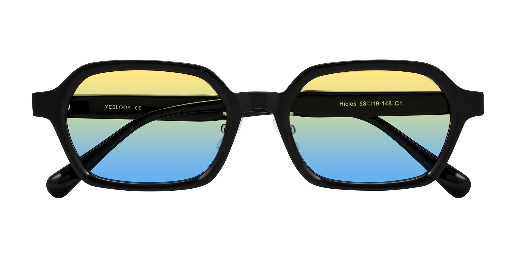Folded Front of Hicles in Black with Yellow / Blue Gradient Lenses