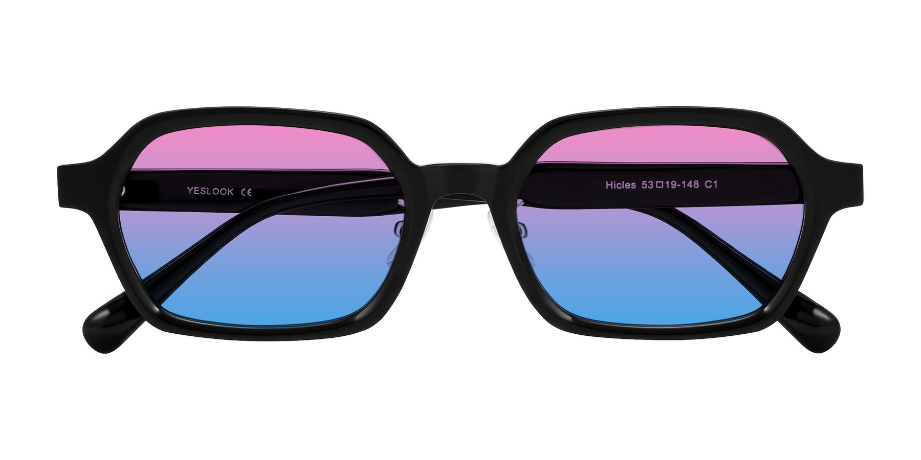 Folded Front of Hicles in Black with Pink / Blue Gradient Lenses