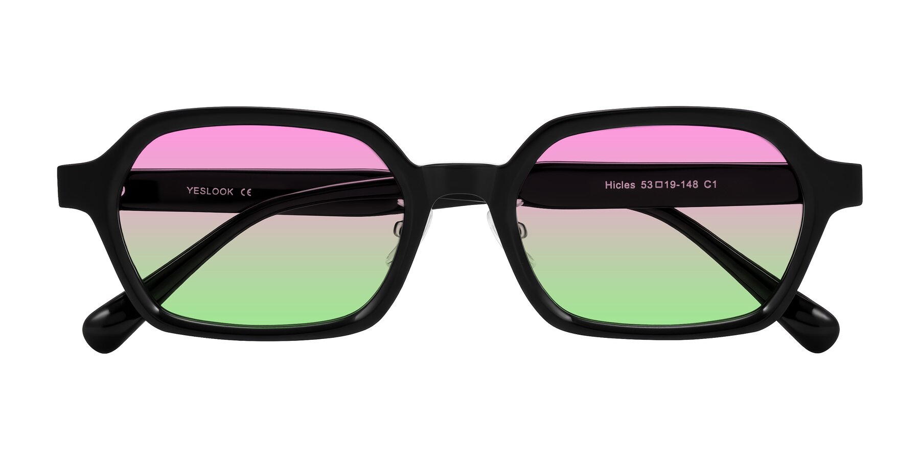 Folded Front of Hicles in Black with Pink / Green Gradient Lenses