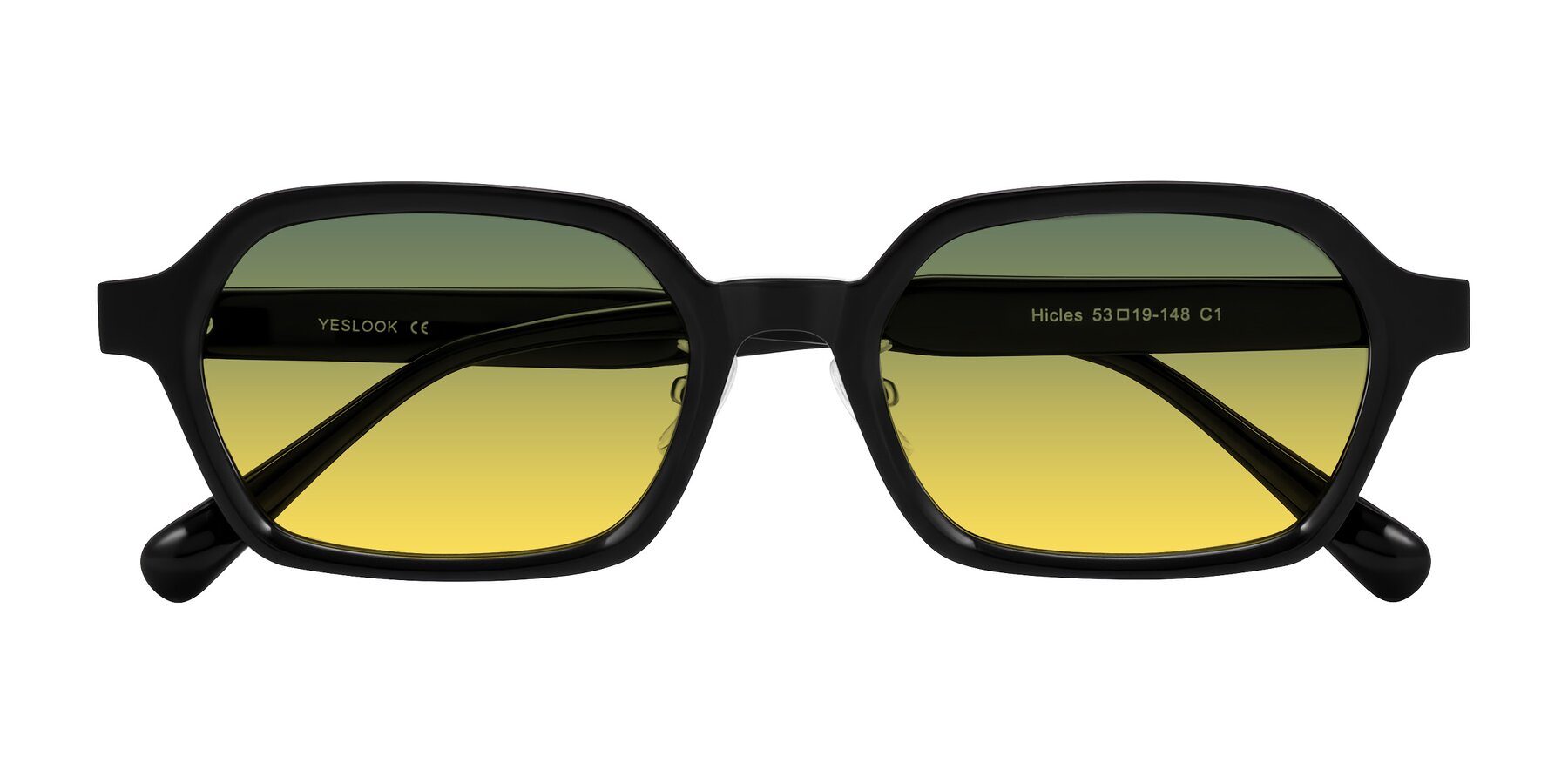 Folded Front of Hicles in Black with Green / Yellow Gradient Lenses