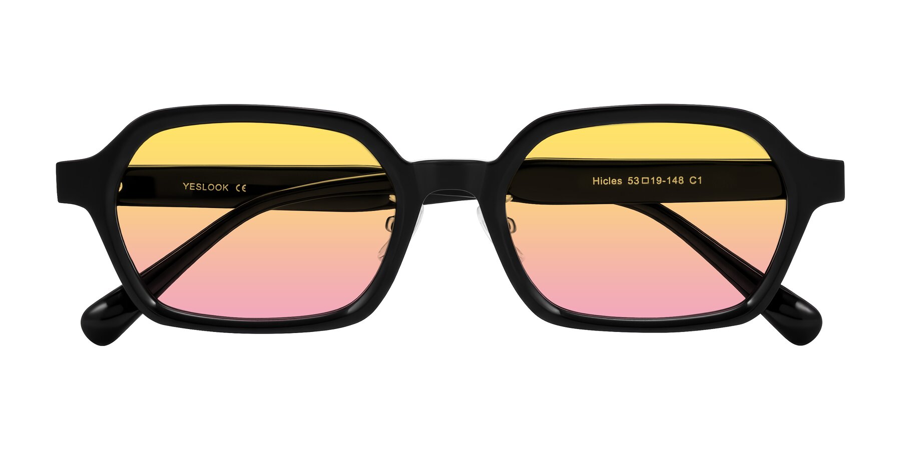 Folded Front of Hicles in Black with Yellow / Pink Gradient Lenses