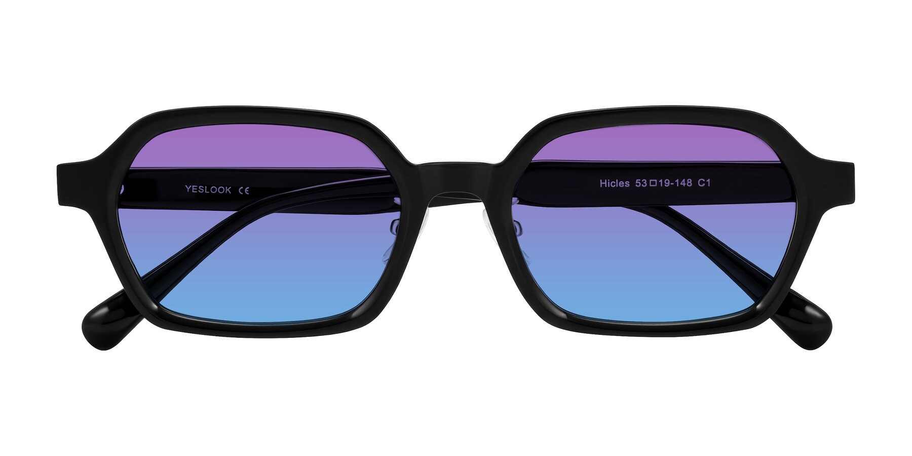 Folded Front of Hicles in Black with Purple / Blue Gradient Lenses