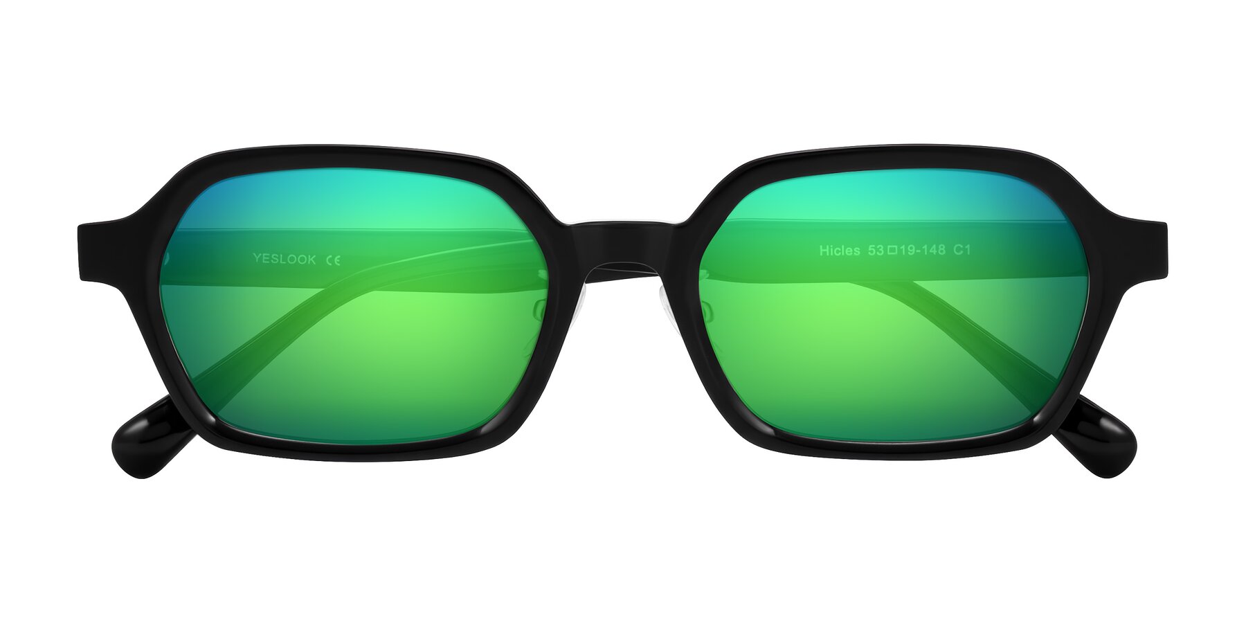 Folded Front of Hicles in Black with Green Mirrored Lenses
