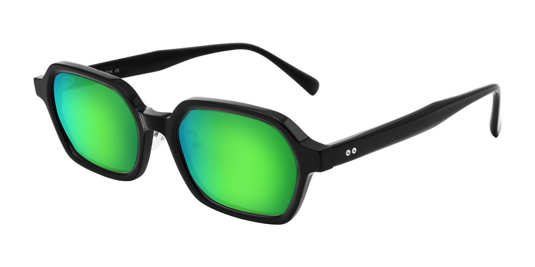 Angle of Hicles in Black with Green Mirrored Lenses
