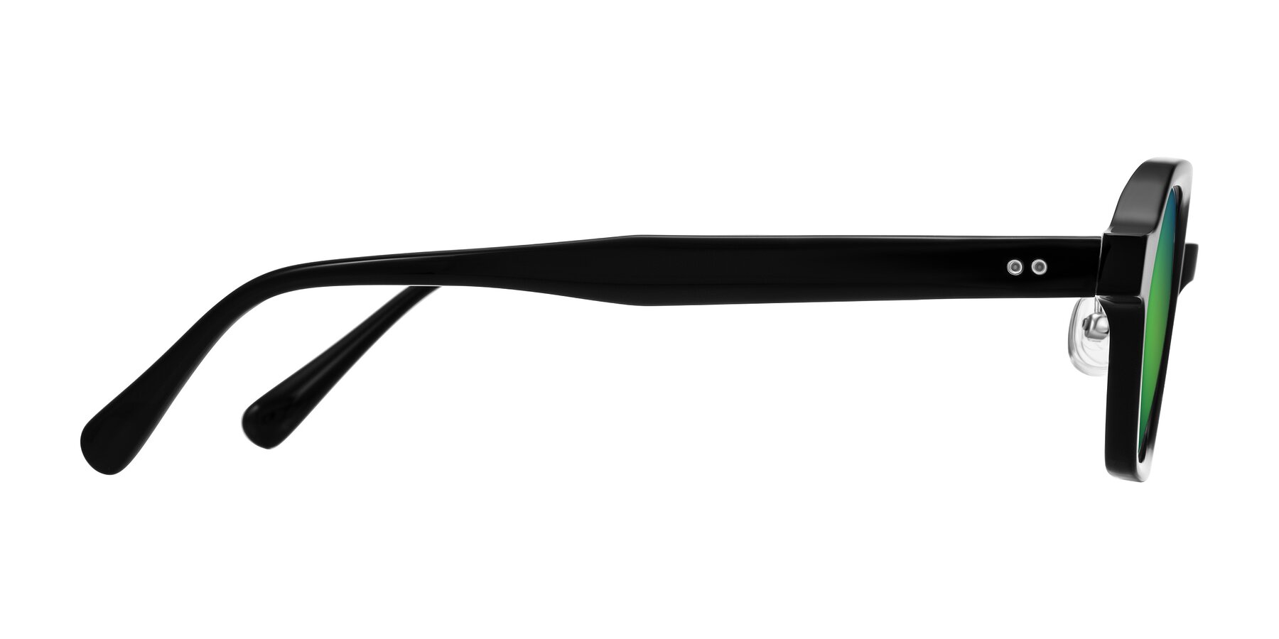 Side of Hicles in Black with Green Mirrored Lenses