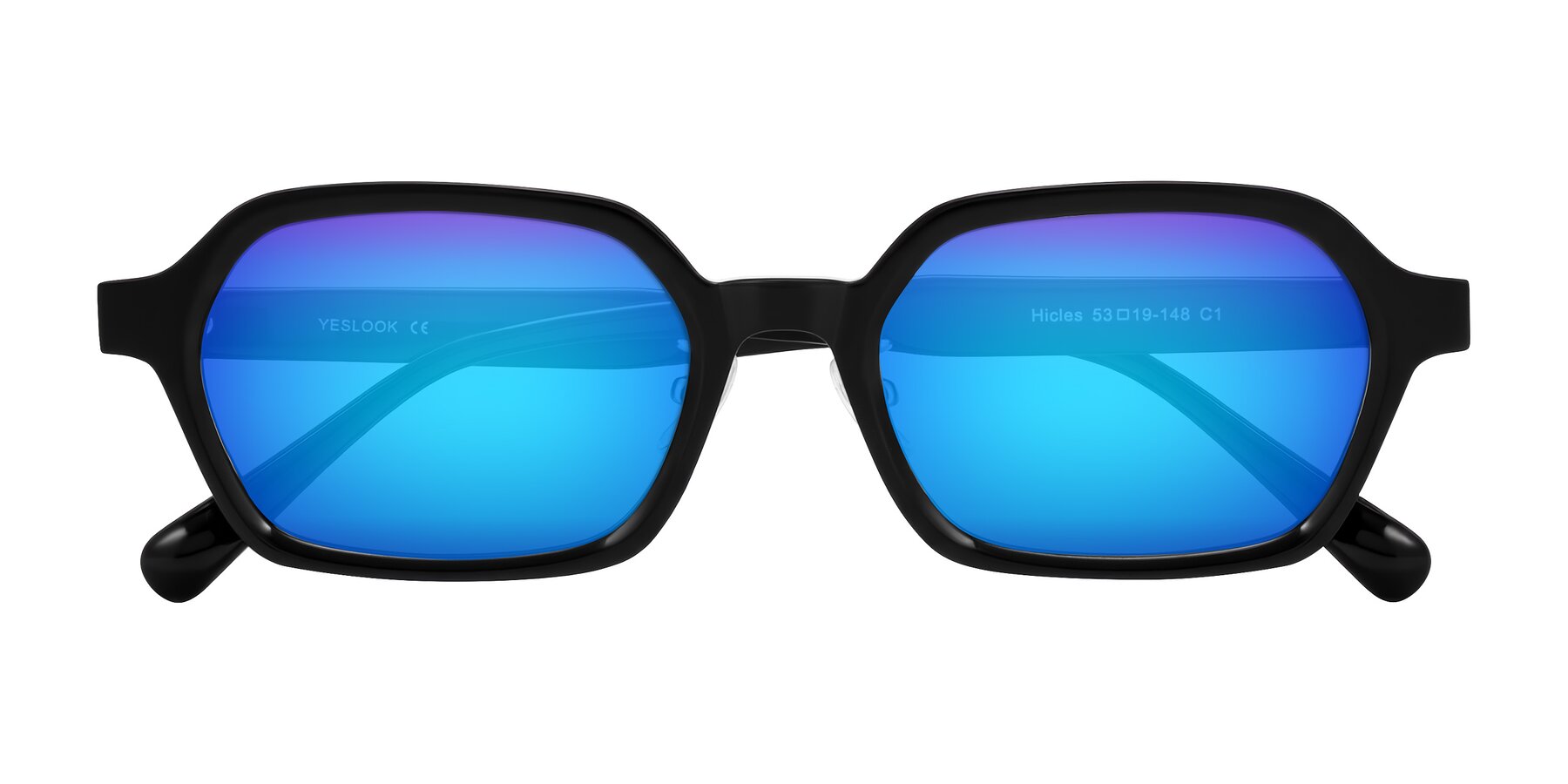 Folded Front of Hicles in Black with Blue Mirrored Lenses