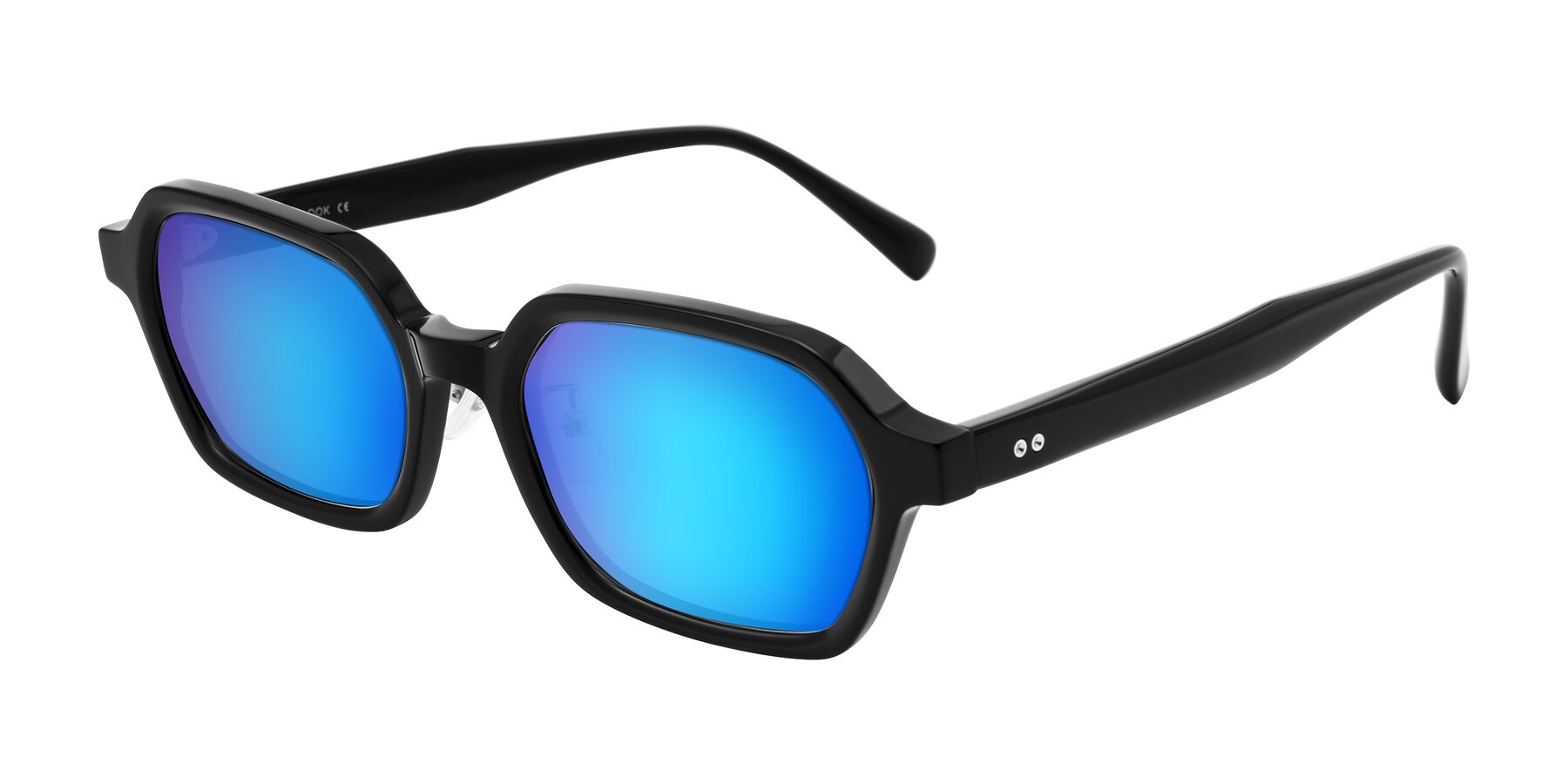 Angle of Hicles in Black with Blue Mirrored Lenses