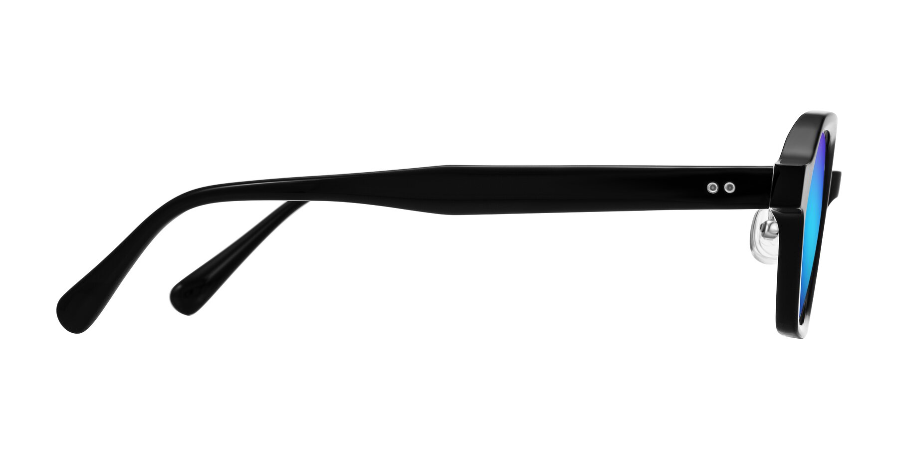 Side of Hicles in Black with Blue Mirrored Lenses
