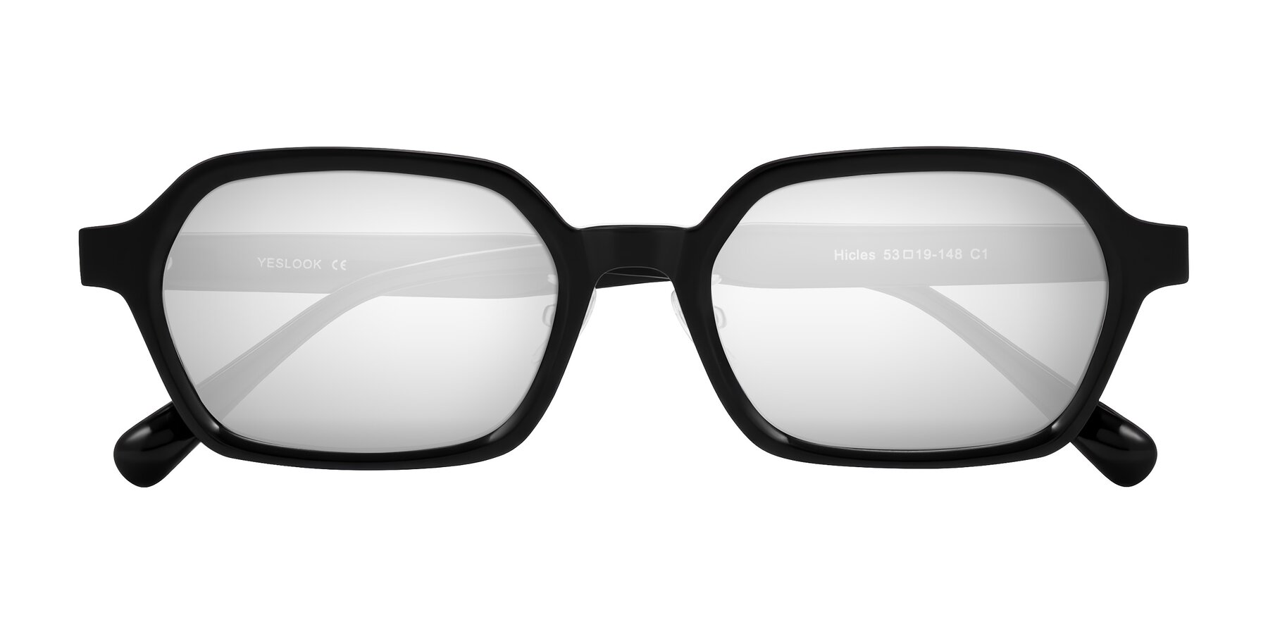 Folded Front of Hicles in Black with Silver Mirrored Lenses