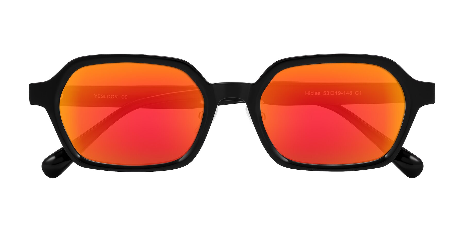 Folded Front of Hicles in Black with Red Gold Mirrored Lenses