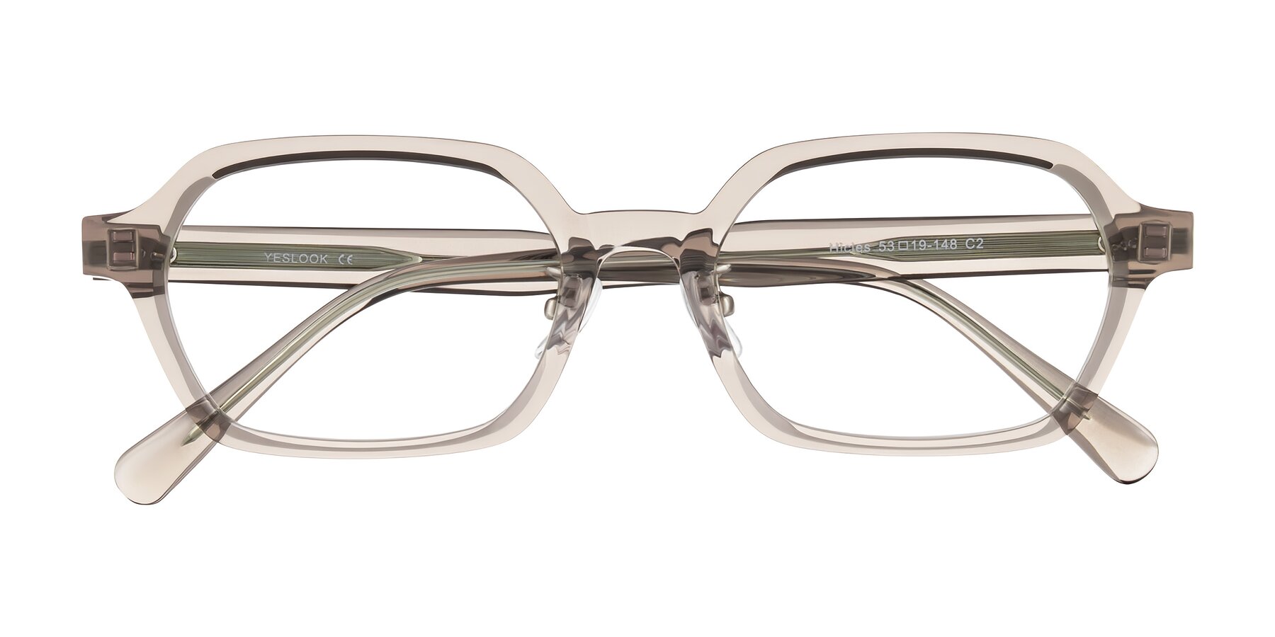 Folded Front of Hicles in Translucent Light Brown with Clear Eyeglass Lenses