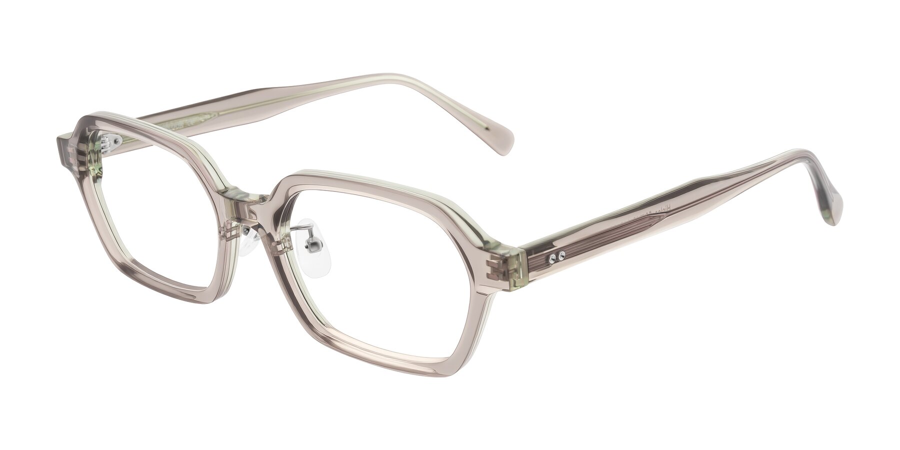 Angle of Hicles in Translucent Light Brown with Clear Eyeglass Lenses