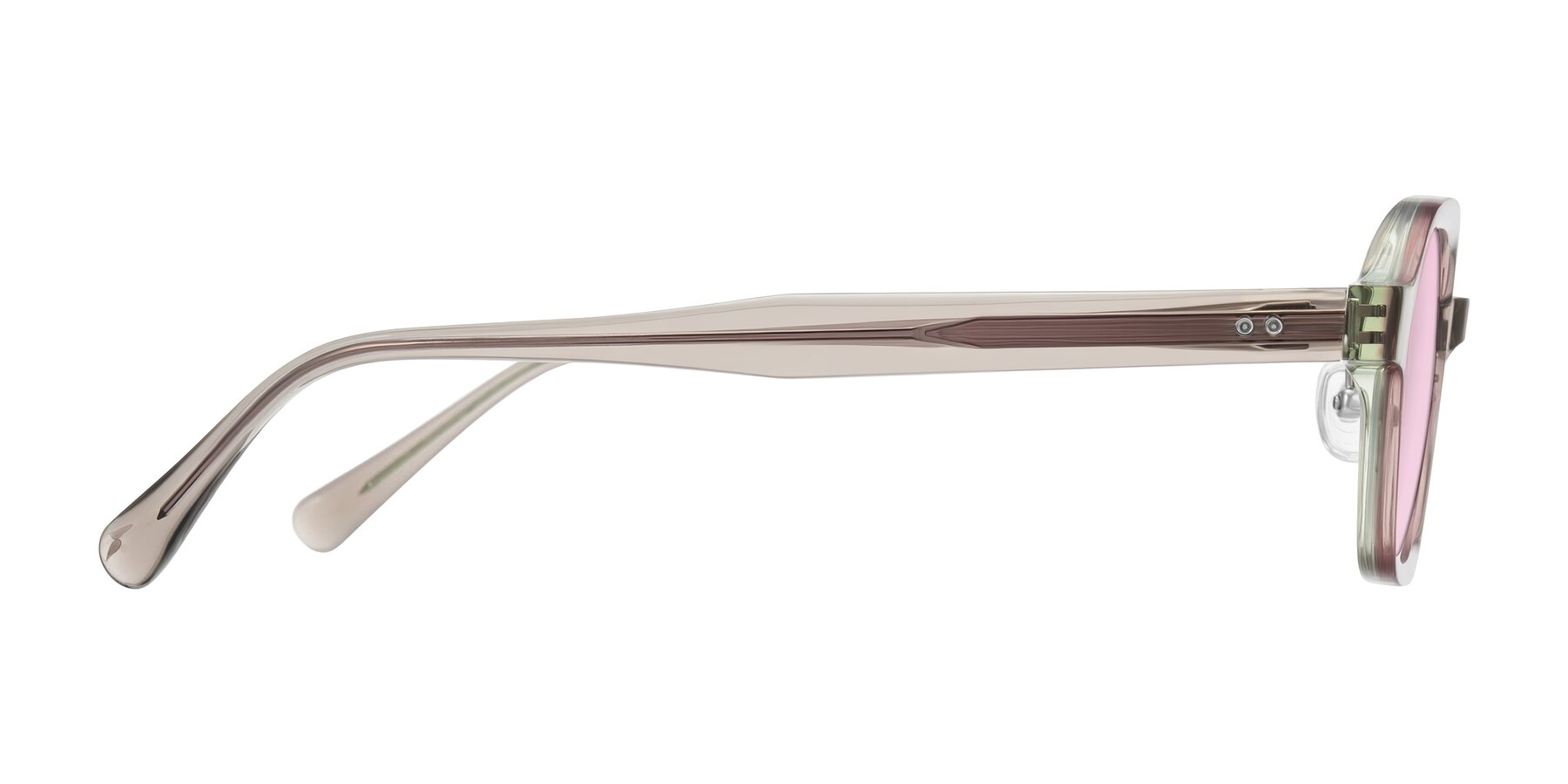 Side of Hicles in Translucent Light Brown with Light Pink Tinted Lenses