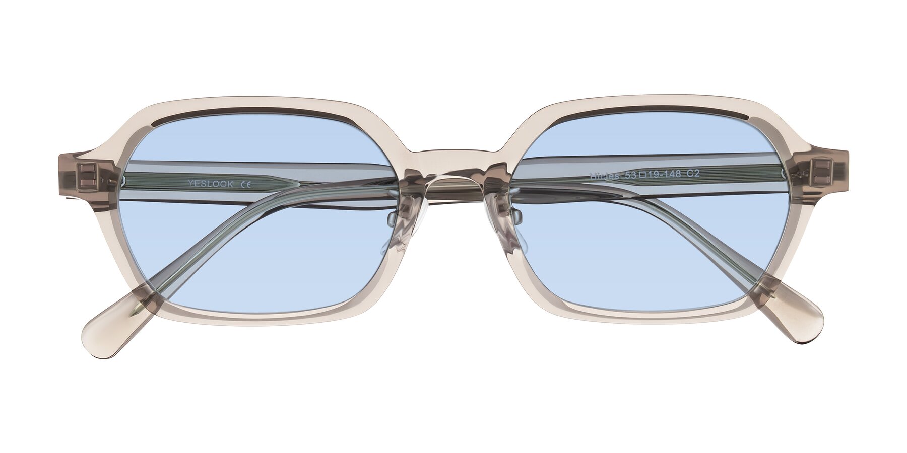 Folded Front of Hicles in Translucent Light Brown with Light Blue Tinted Lenses