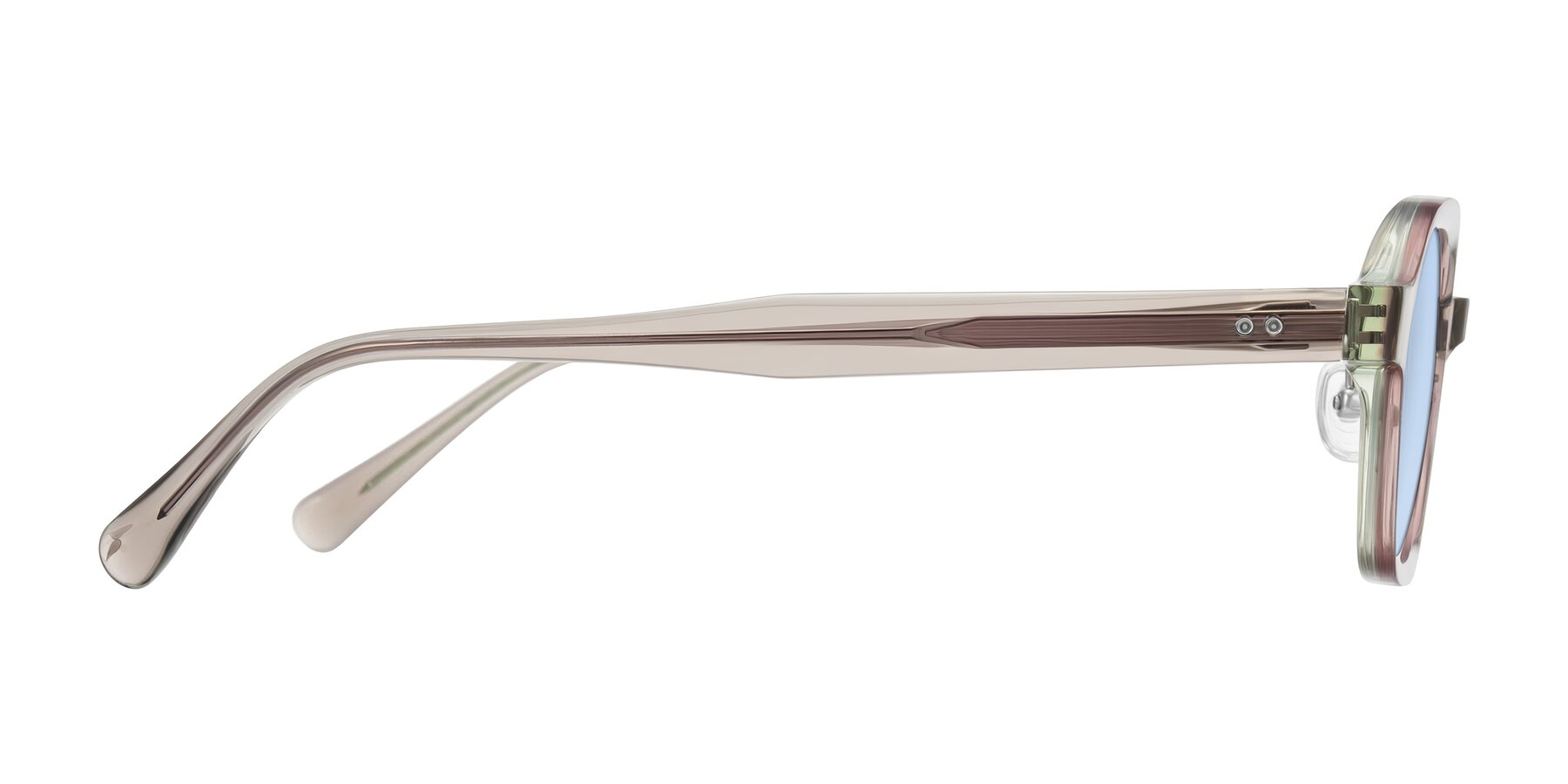 Side of Hicles in Translucent Light Brown with Light Blue Tinted Lenses