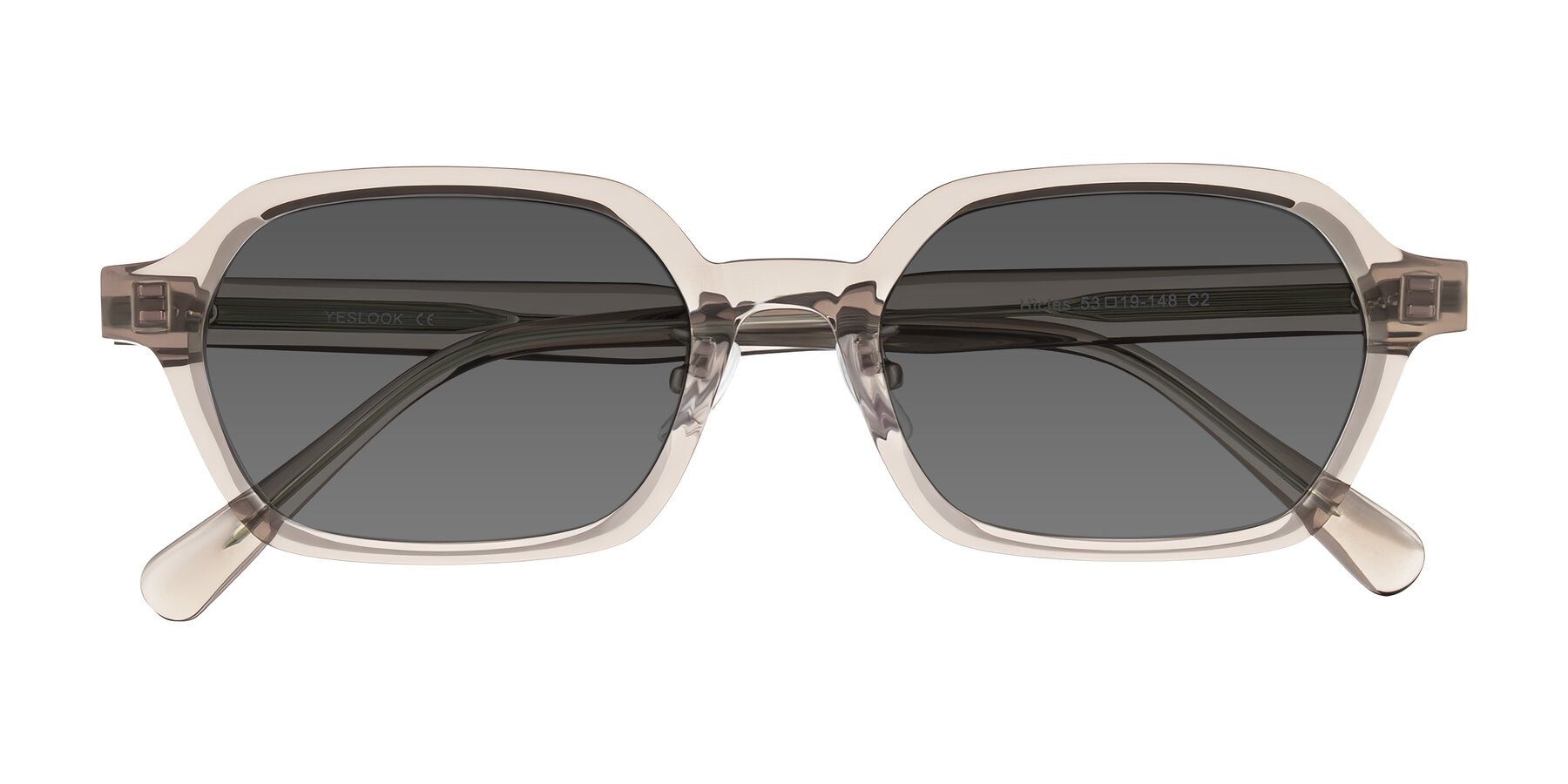 Folded Front of Hicles in Translucent Light Brown with Medium Gray Tinted Lenses