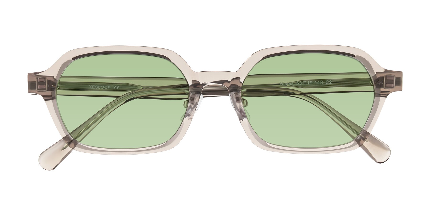 Folded Front of Hicles in Translucent Light Brown with Medium Green Tinted Lenses
