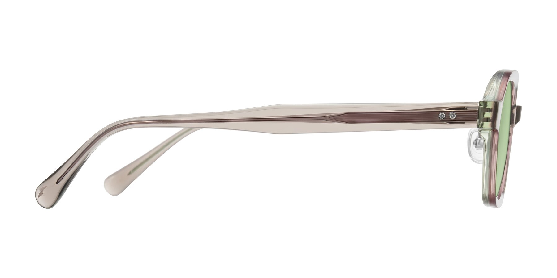 Side of Hicles in Translucent Light Brown with Medium Green Tinted Lenses