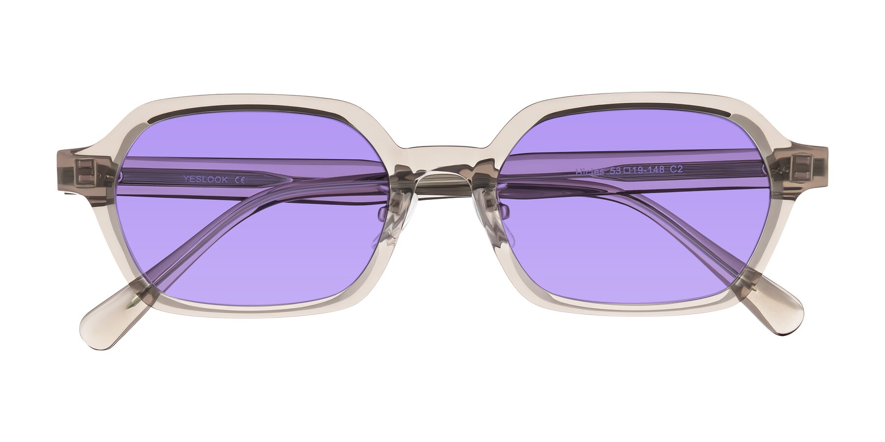 Folded Front of Hicles in Translucent Light Brown with Medium Purple Tinted Lenses