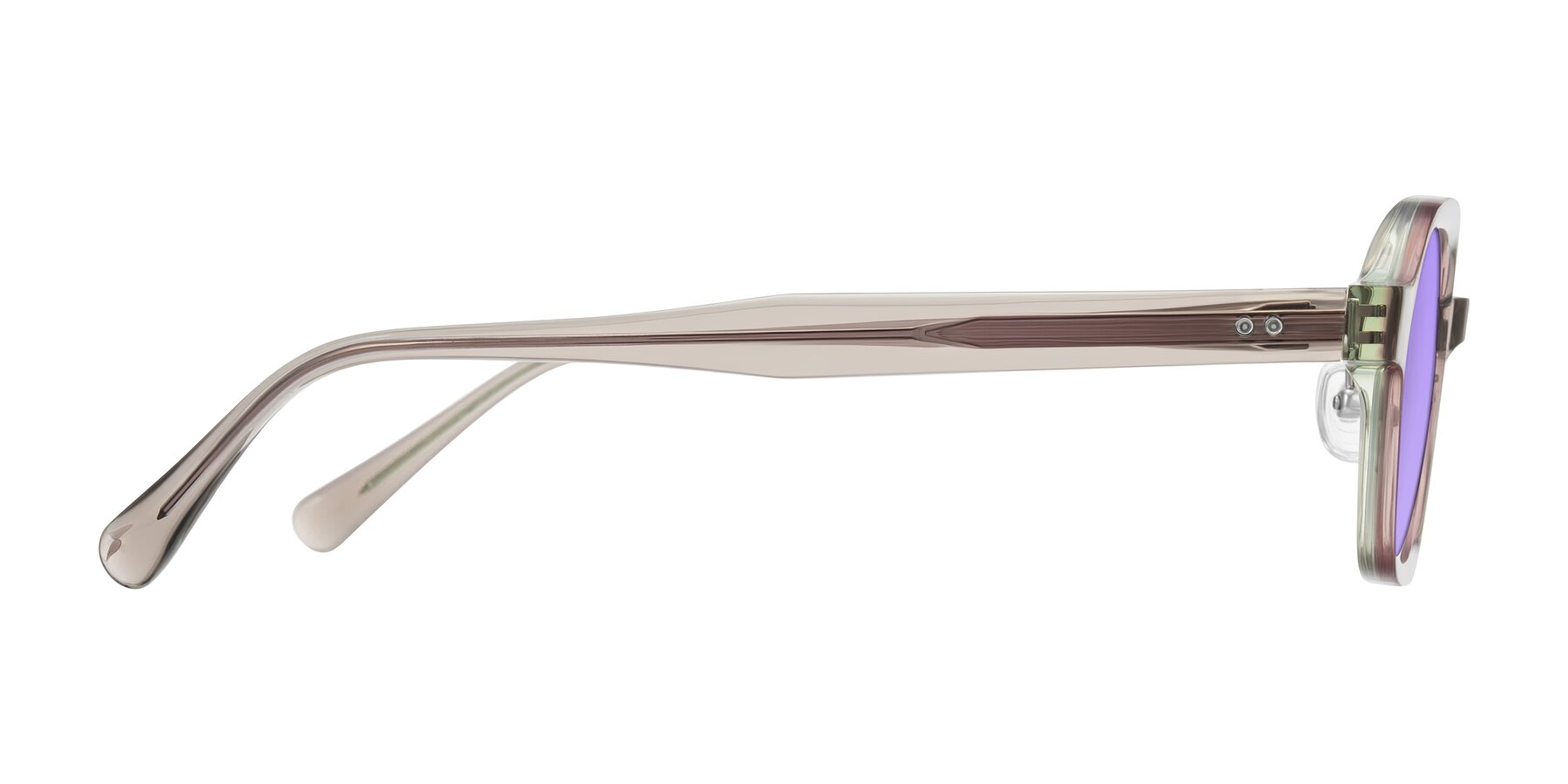 Side of Hicles in Translucent Light Brown with Medium Purple Tinted Lenses