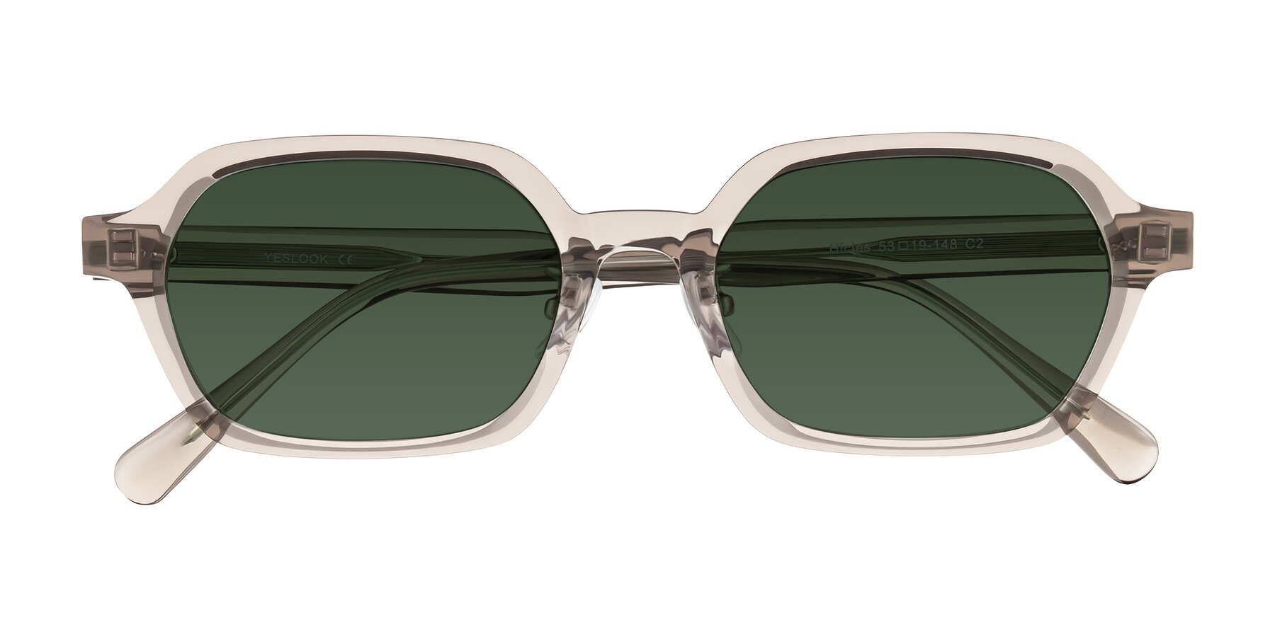 Folded Front of Hicles in Translucent Light Brown with Green Tinted Lenses