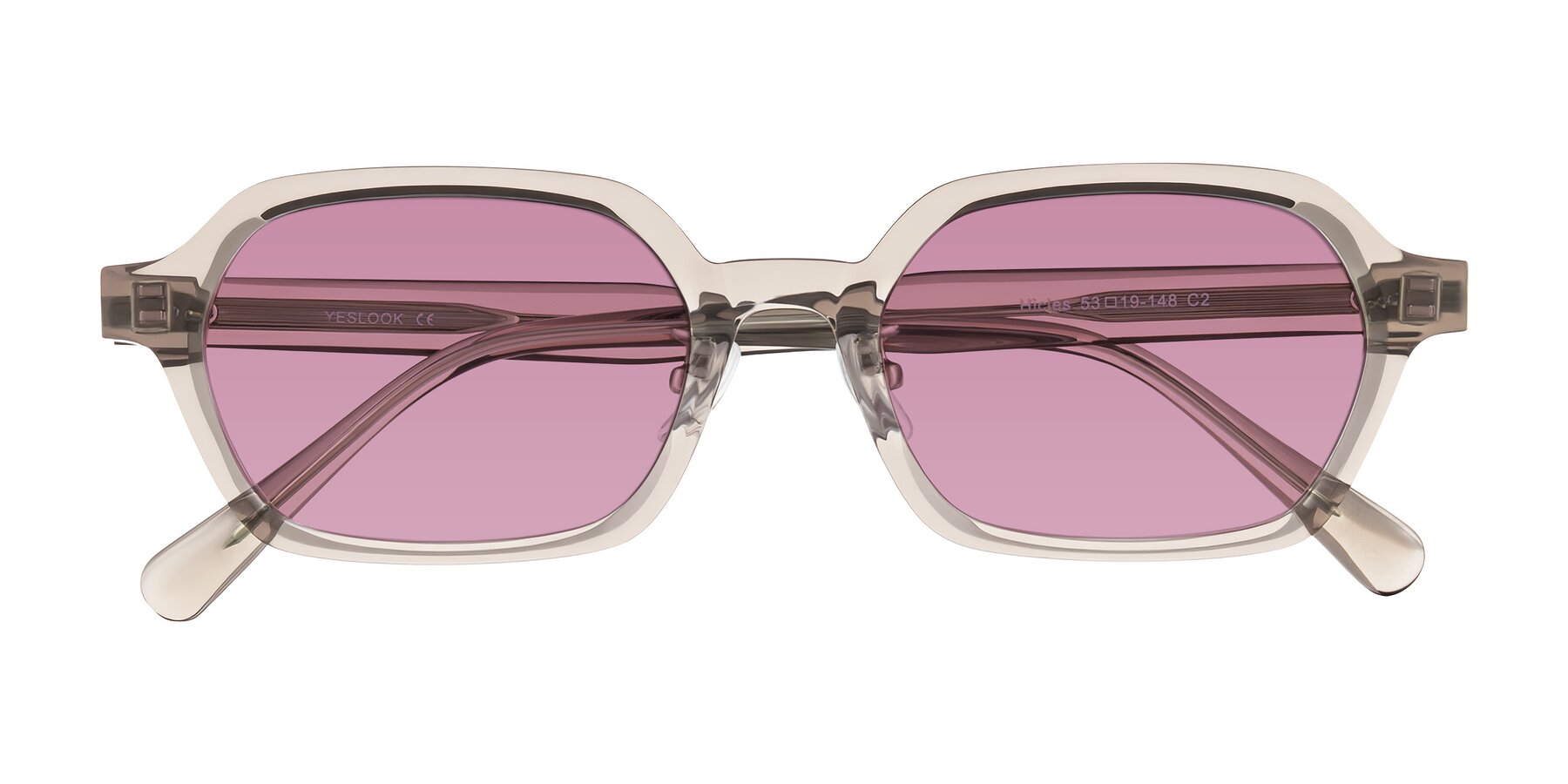 Folded Front of Hicles in Translucent Light Brown with Medium Wine Tinted Lenses