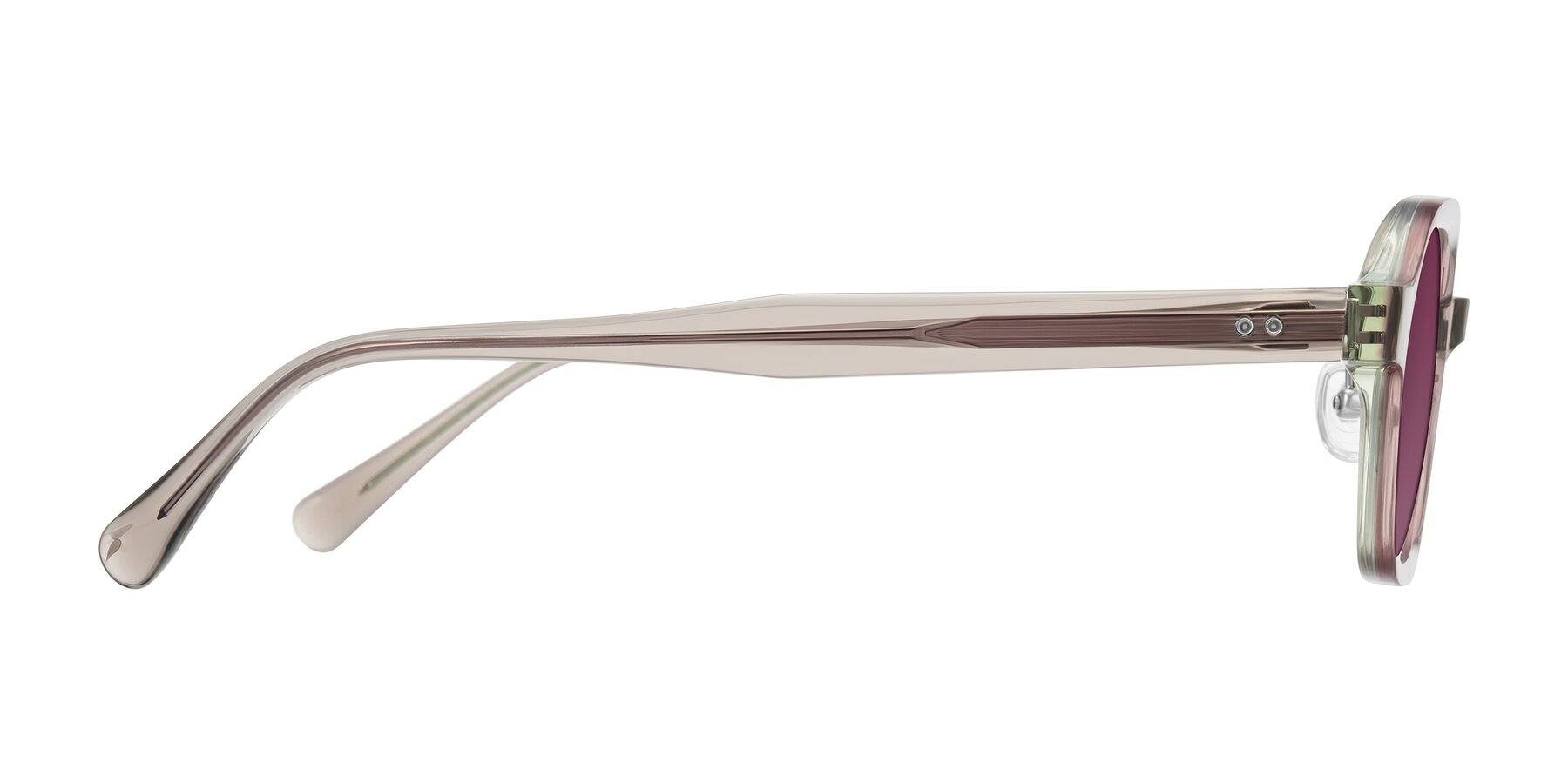 Side of Hicles in Translucent Light Brown with Wine Tinted Lenses