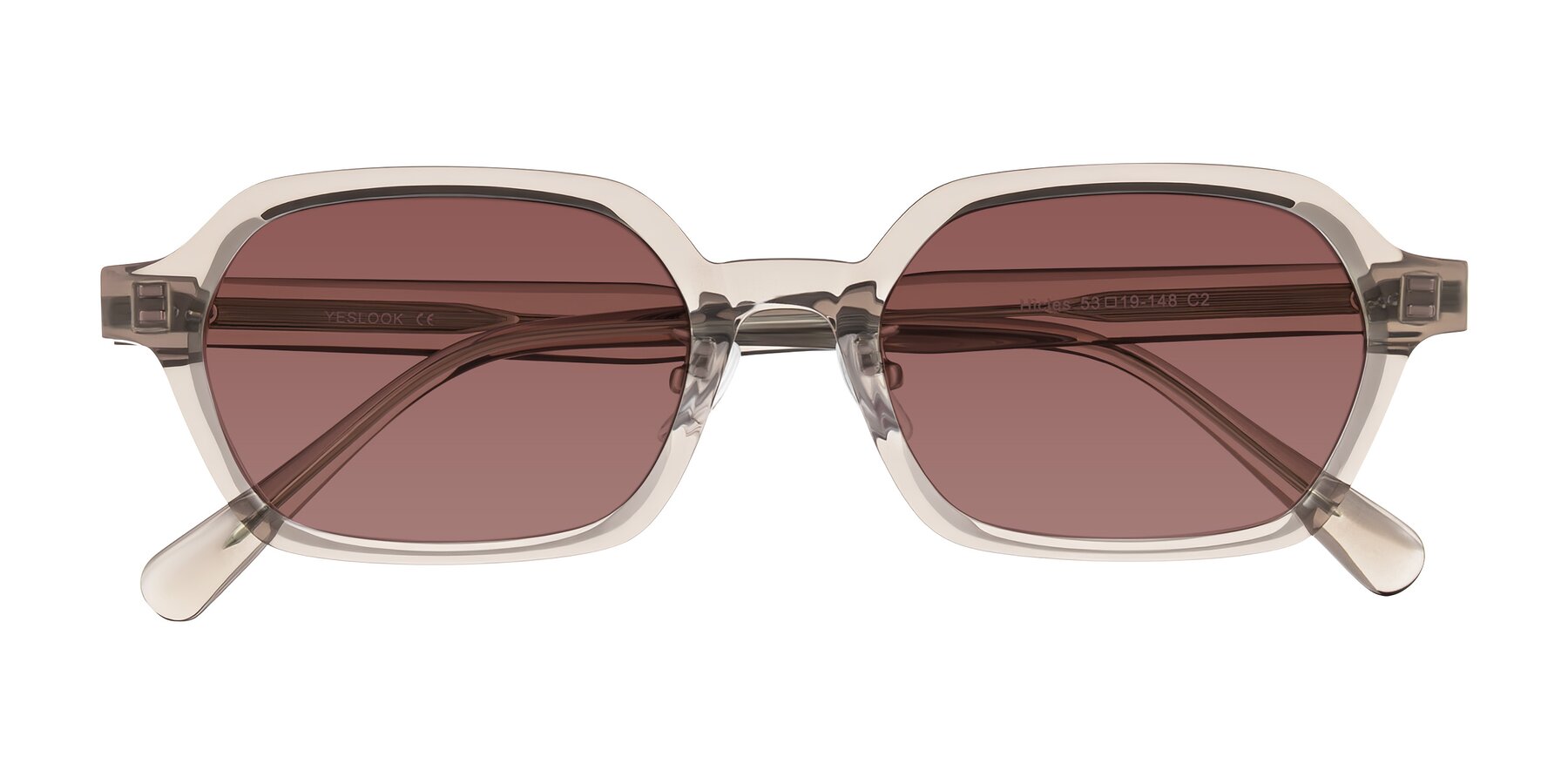 Folded Front of Hicles in Translucent Light Brown with Garnet Tinted Lenses