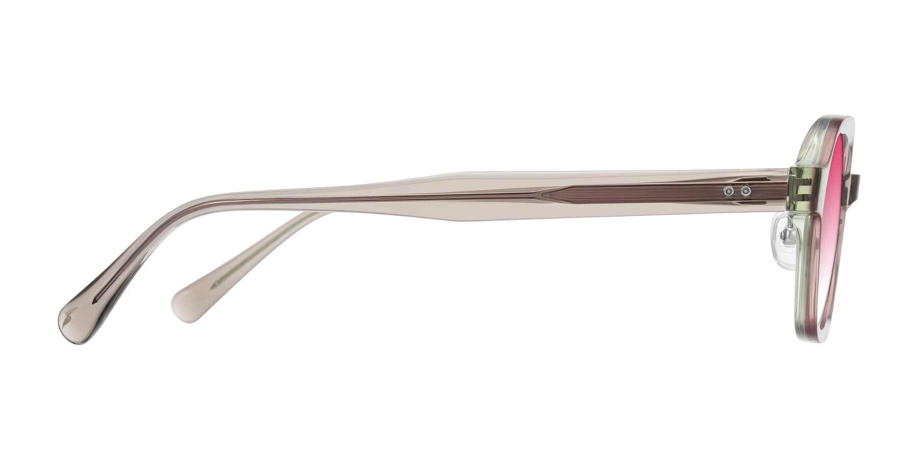 Side of Hicles in Translucent Light Brown with Pink Gradient Lenses