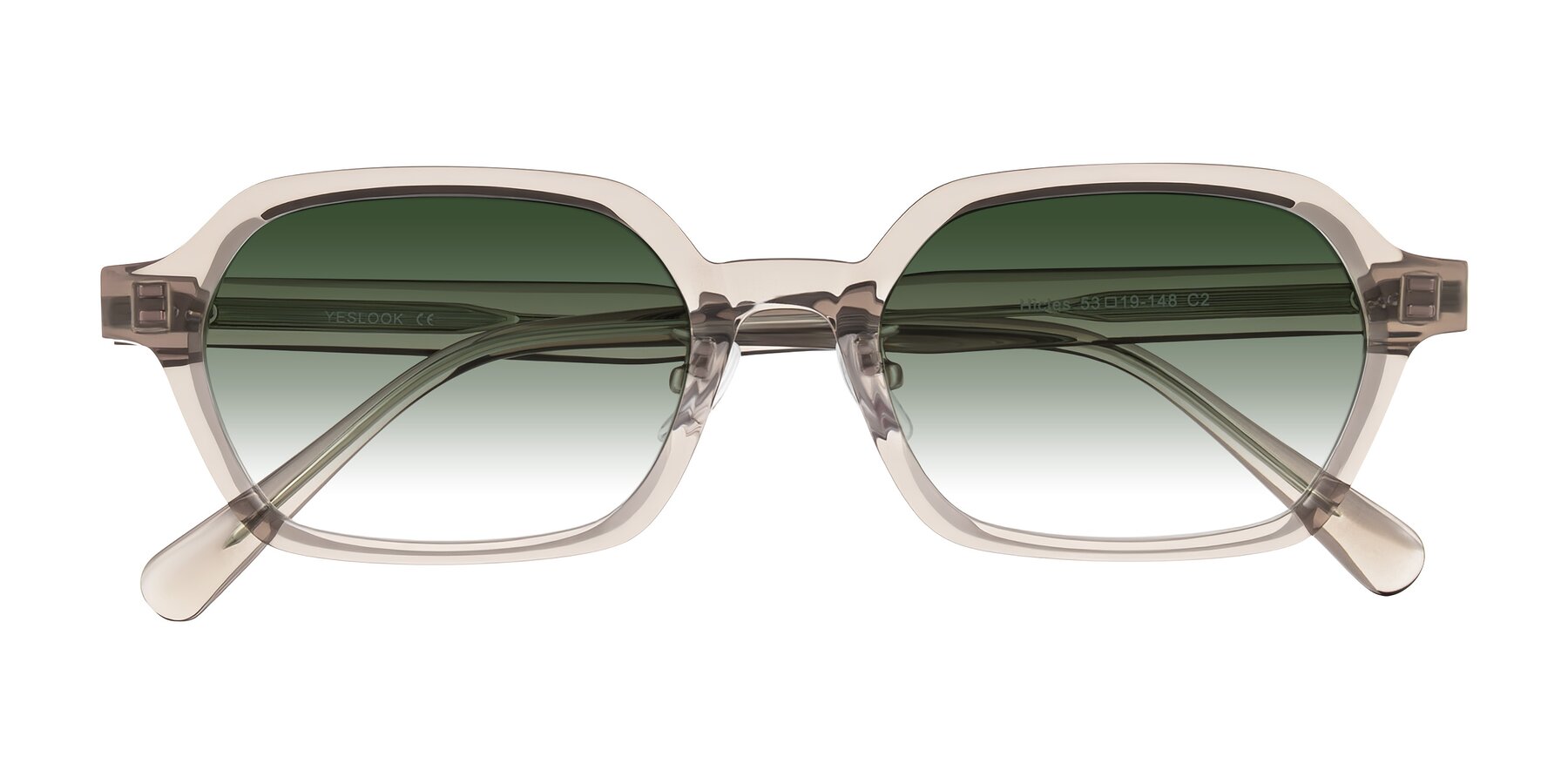 Folded Front of Hicles in Translucent Light Brown with Green Gradient Lenses