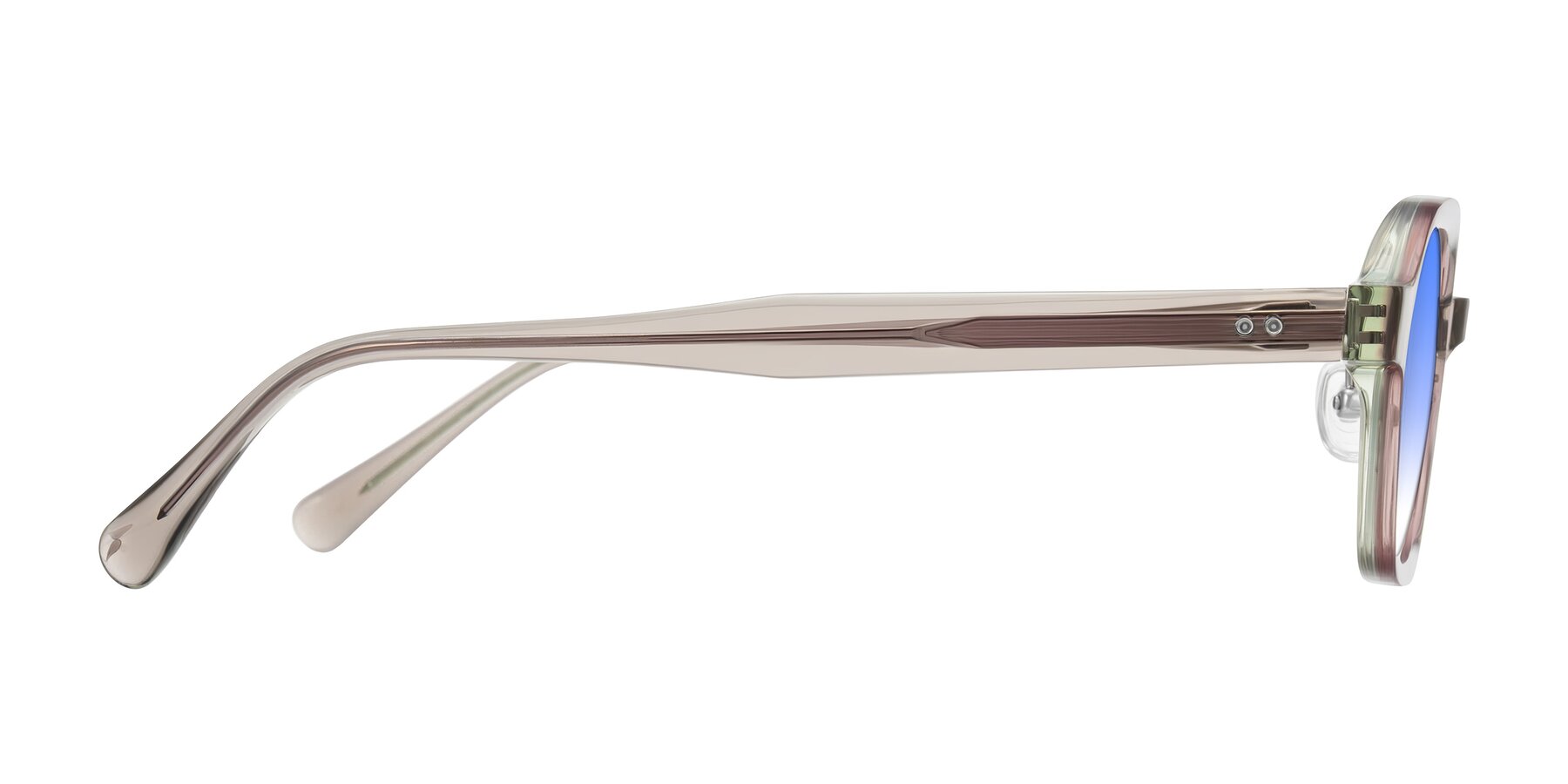 Side of Hicles in Translucent Light Brown with Blue Gradient Lenses