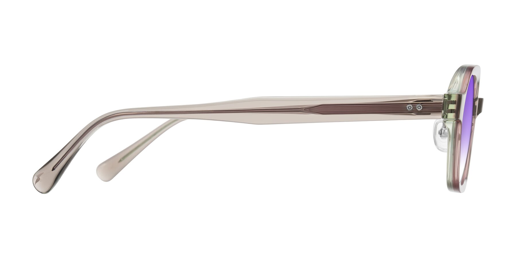Side of Hicles in Translucent Light Brown with Purple Gradient Lenses