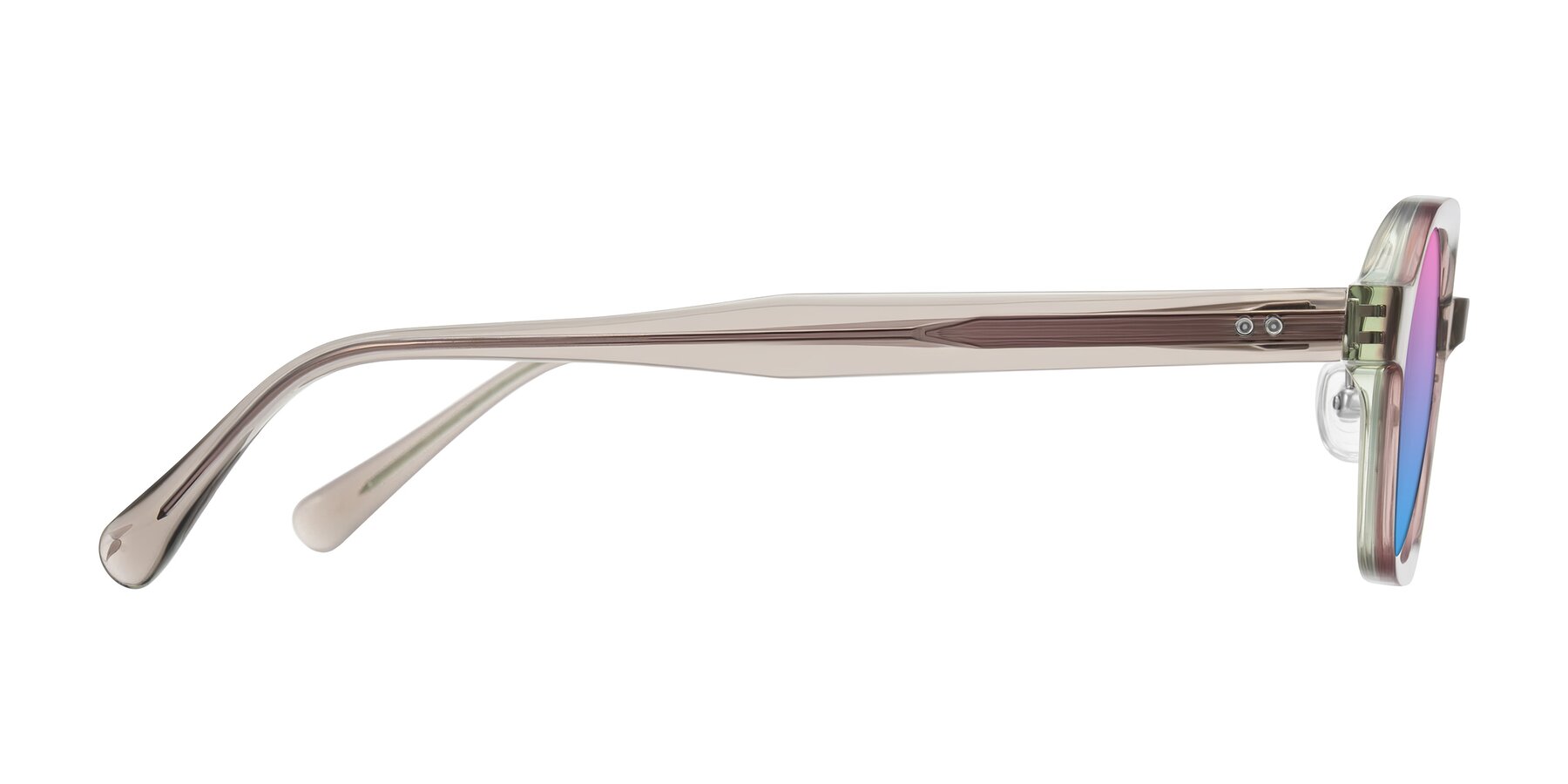 Side of Hicles in Translucent Light Brown with Pink / Blue Gradient Lenses