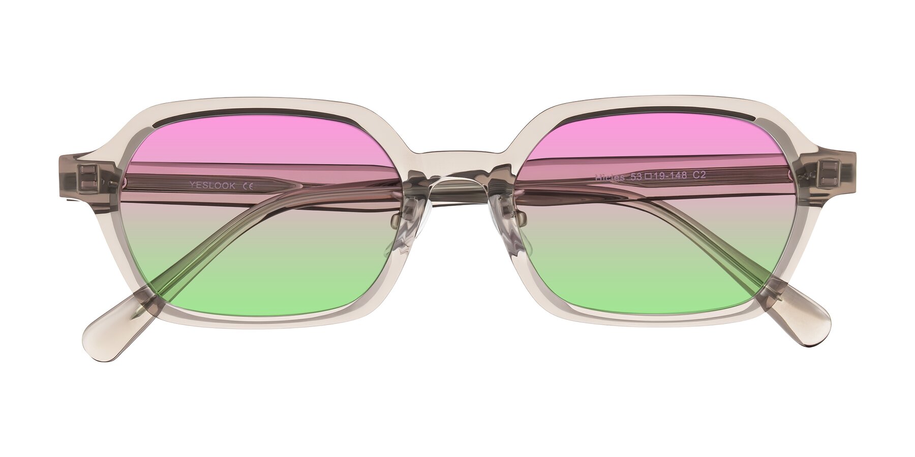 Folded Front of Hicles in Translucent Light Brown with Pink / Green Gradient Lenses