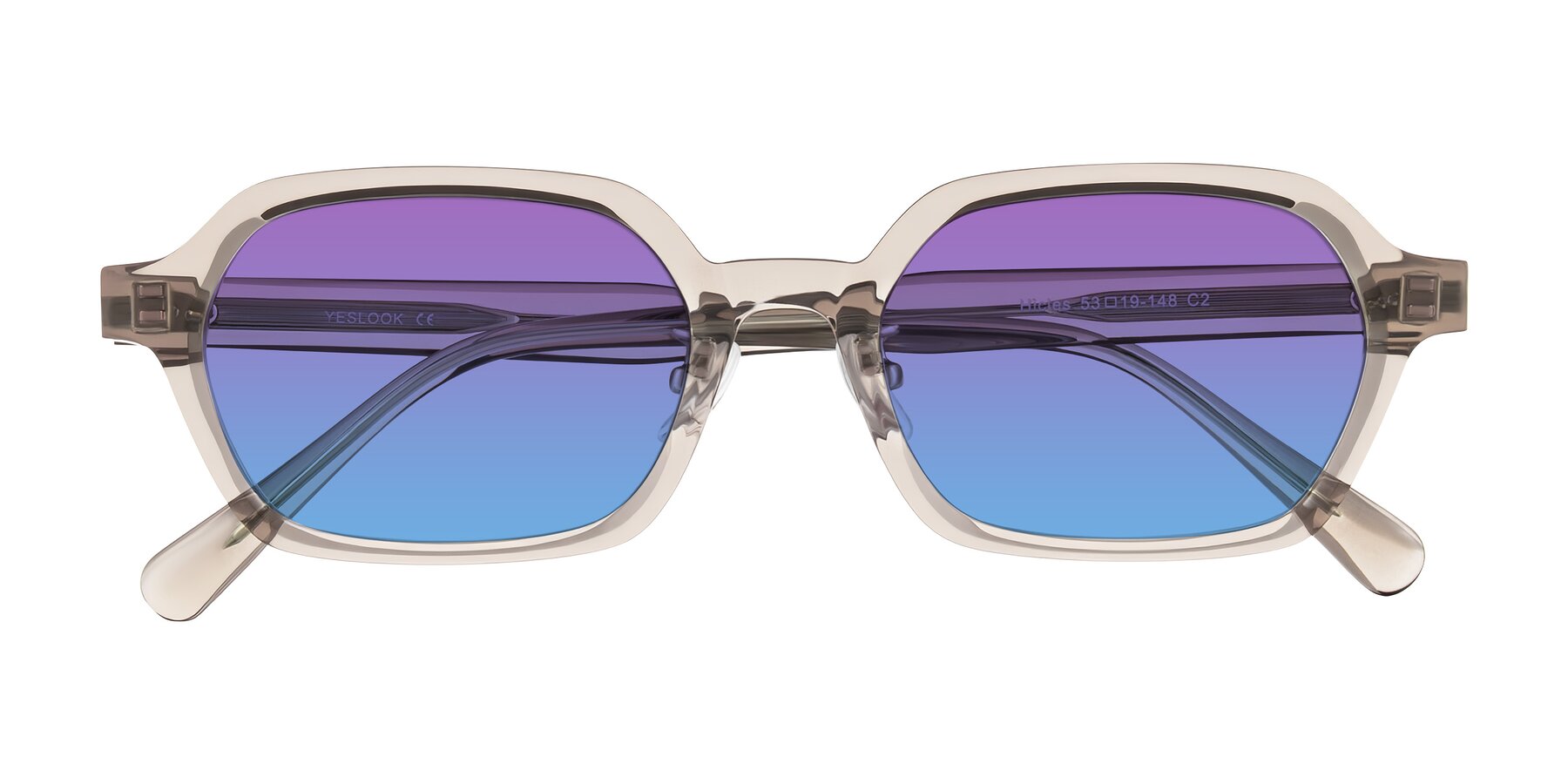 Folded Front of Hicles in Translucent Light Brown with Purple / Blue Gradient Lenses