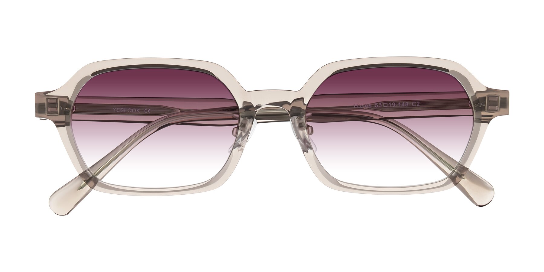Folded Front of Hicles in Translucent Light Brown with Wine Gradient Lenses