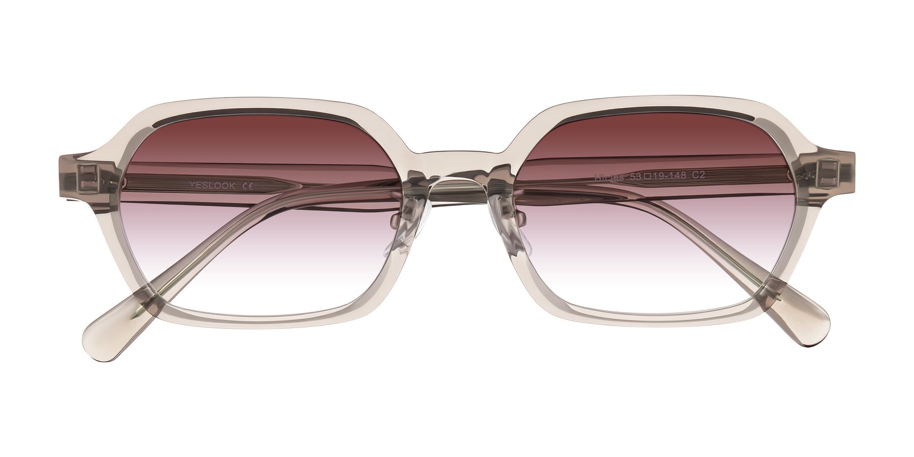 Folded Front of Hicles in Translucent Light Brown with Garnet Gradient Lenses