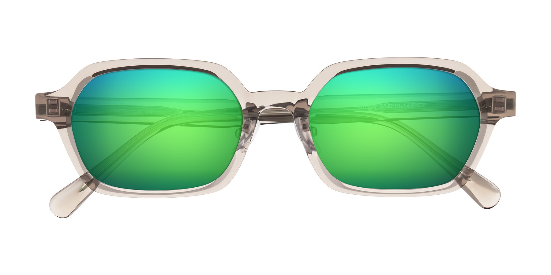 Folded Front of Hicles in Translucent Light Brown with Green Mirrored Lenses
