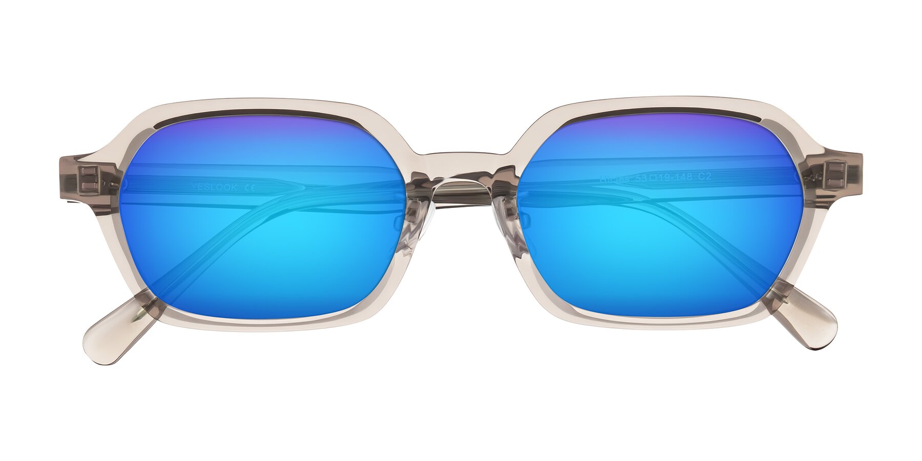 Folded Front of Hicles in Translucent Light Brown with Blue Mirrored Lenses