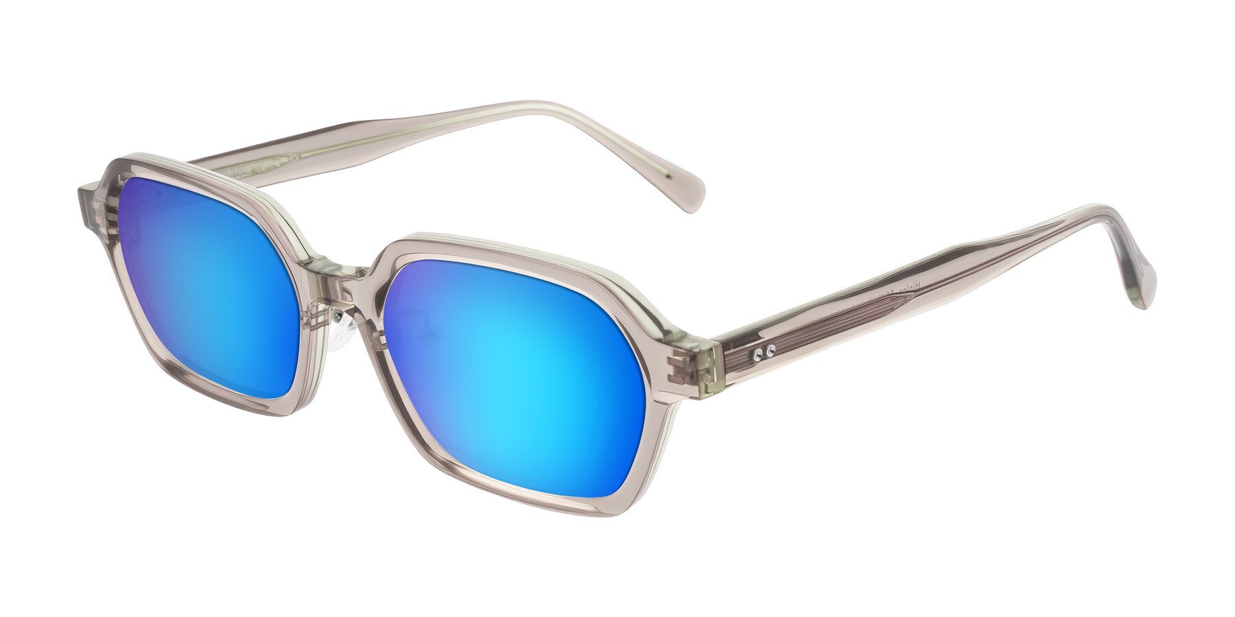 Angle of Hicles in Translucent Light Brown with Blue Mirrored Lenses