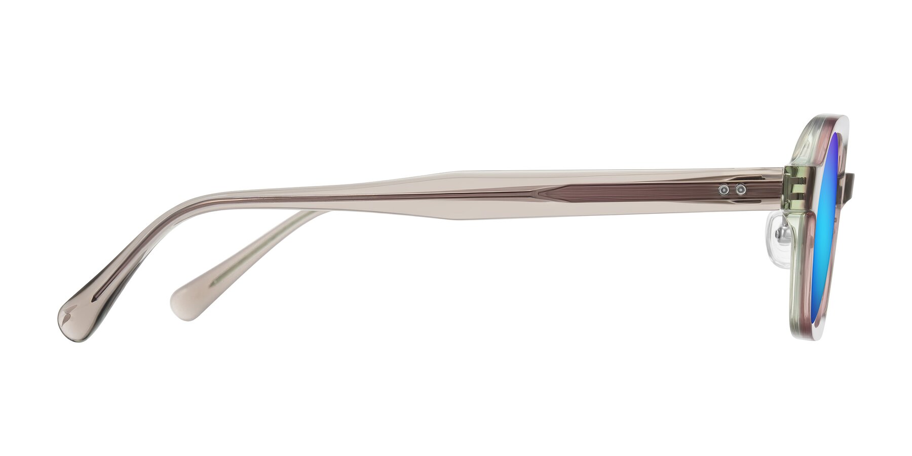 Side of Hicles in Translucent Light Brown with Blue Mirrored Lenses