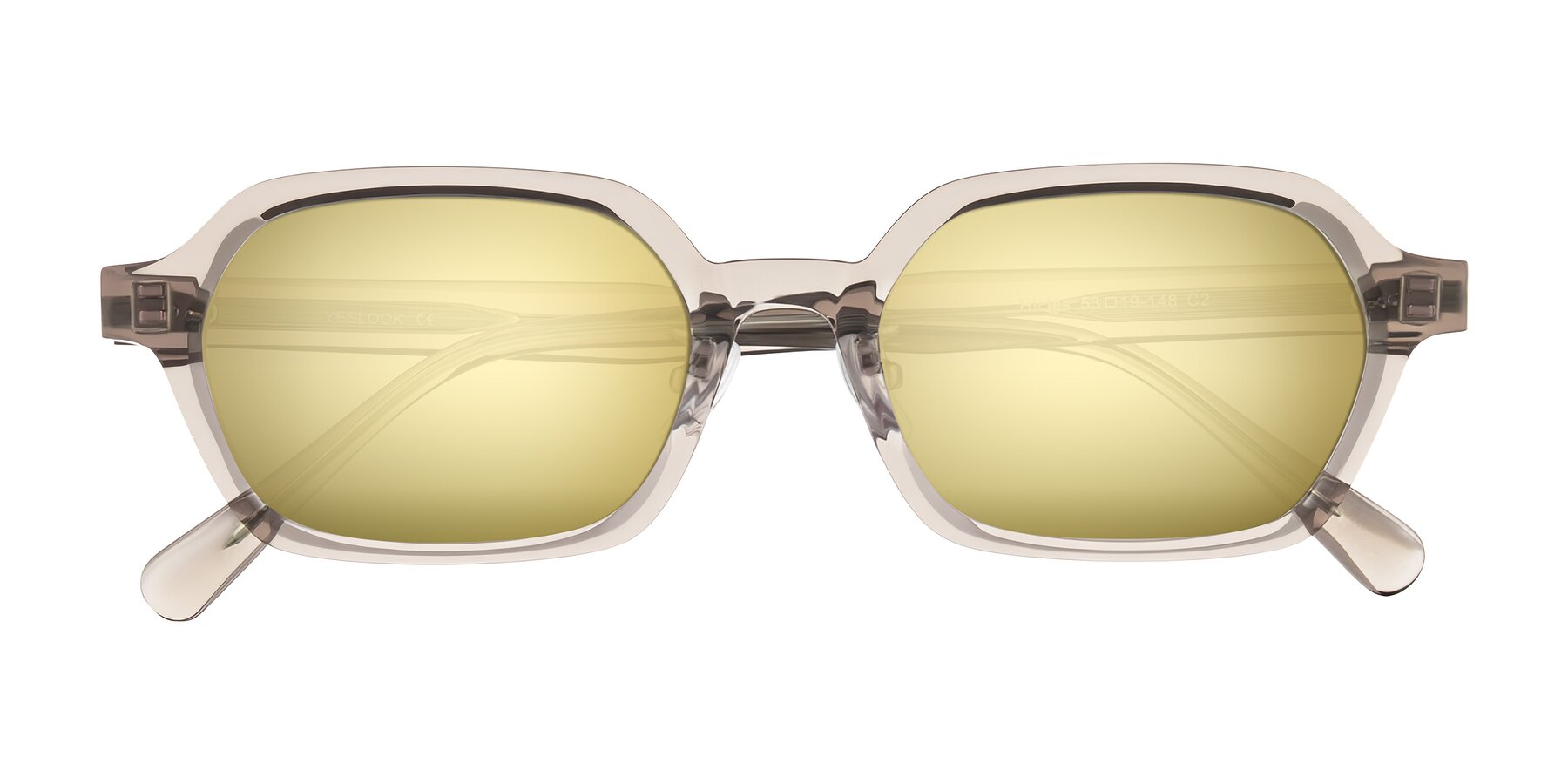 Folded Front of Hicles in Translucent Light Brown with Gold Mirrored Lenses